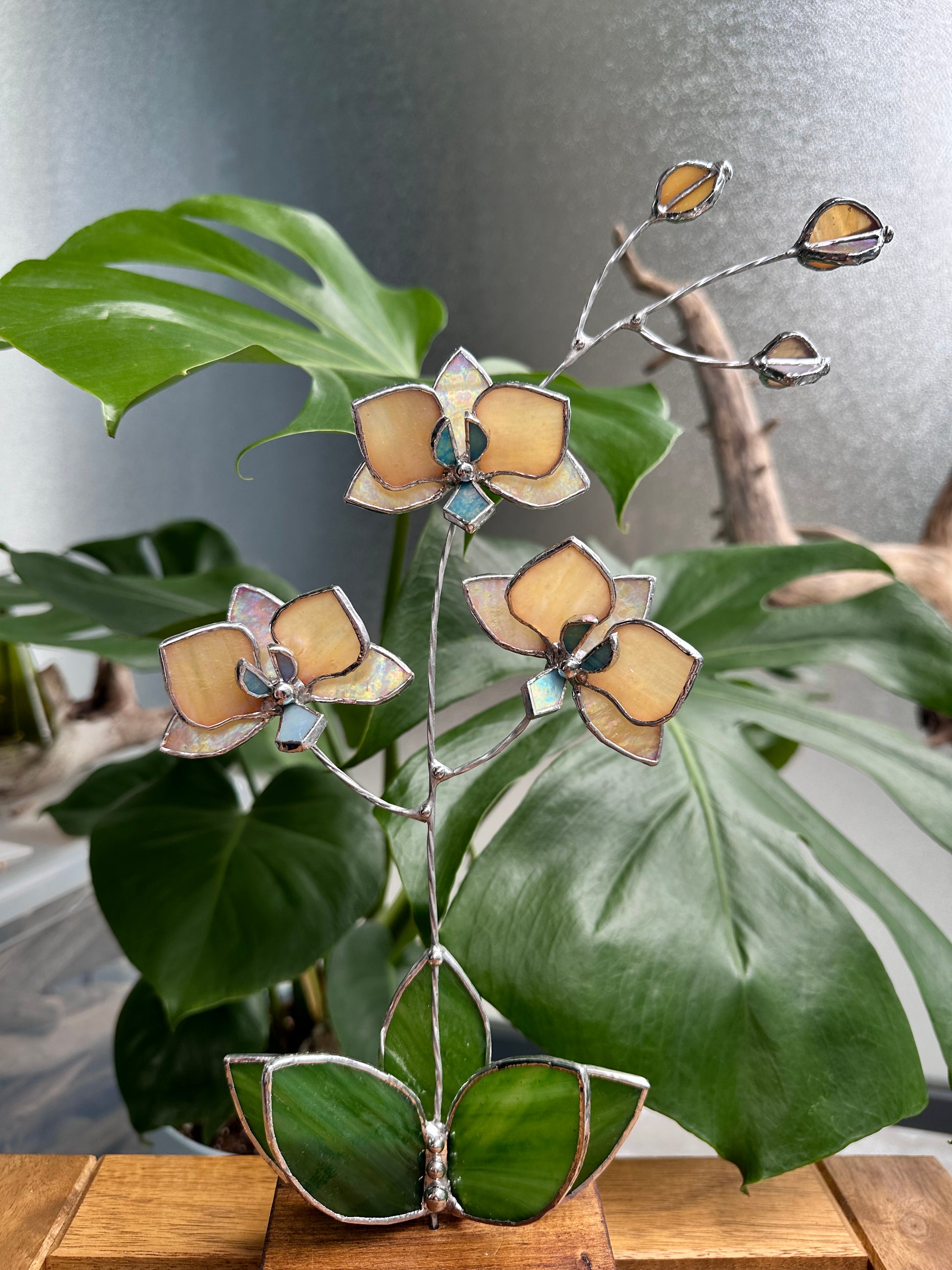 Ametyst Orchid Stained glass tropical flower 3D, Sun catcher
