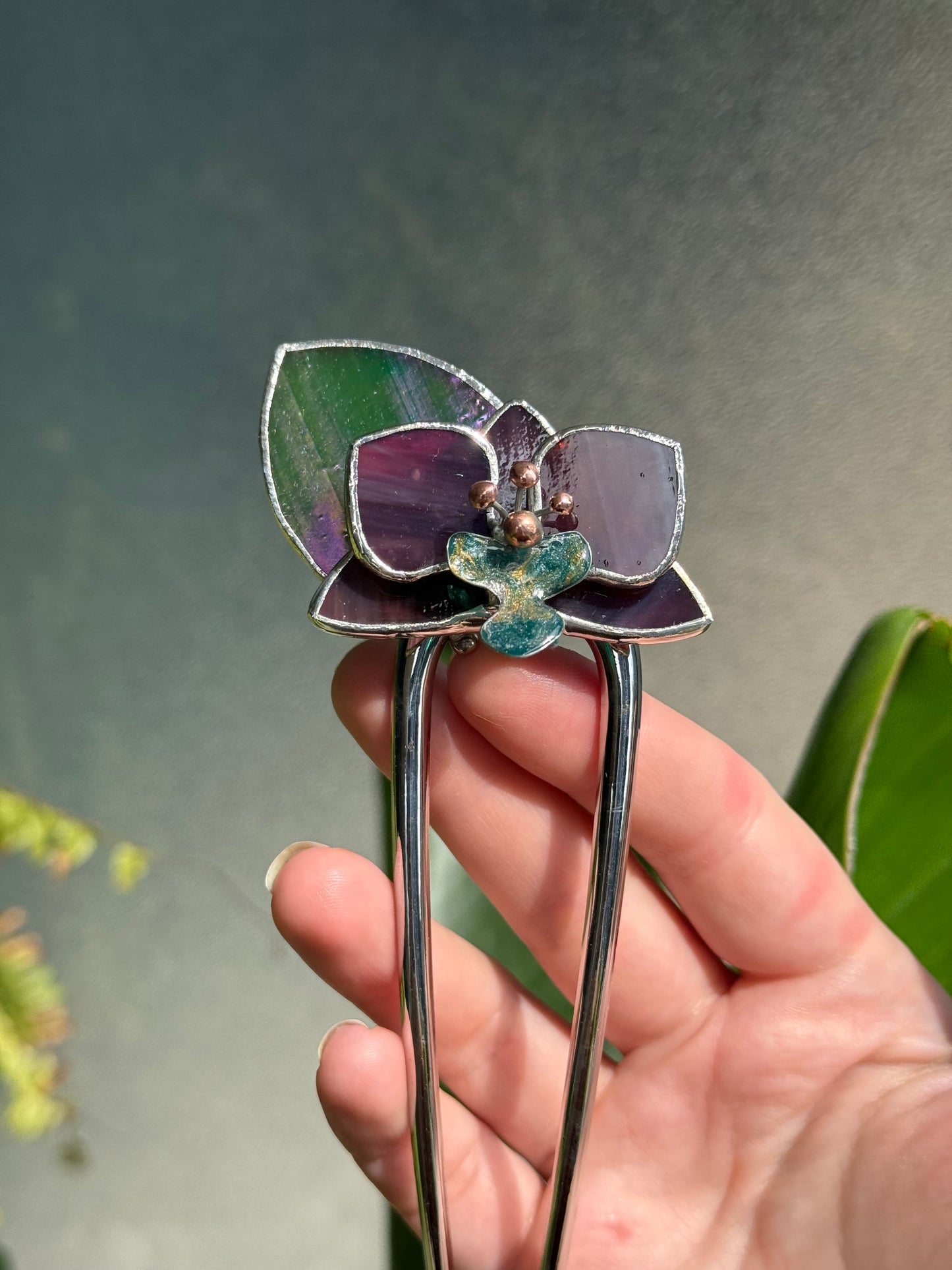 .HairPin Stained Glass Orchid Flower CHOOSE COLOR Handmade Floral Accessories