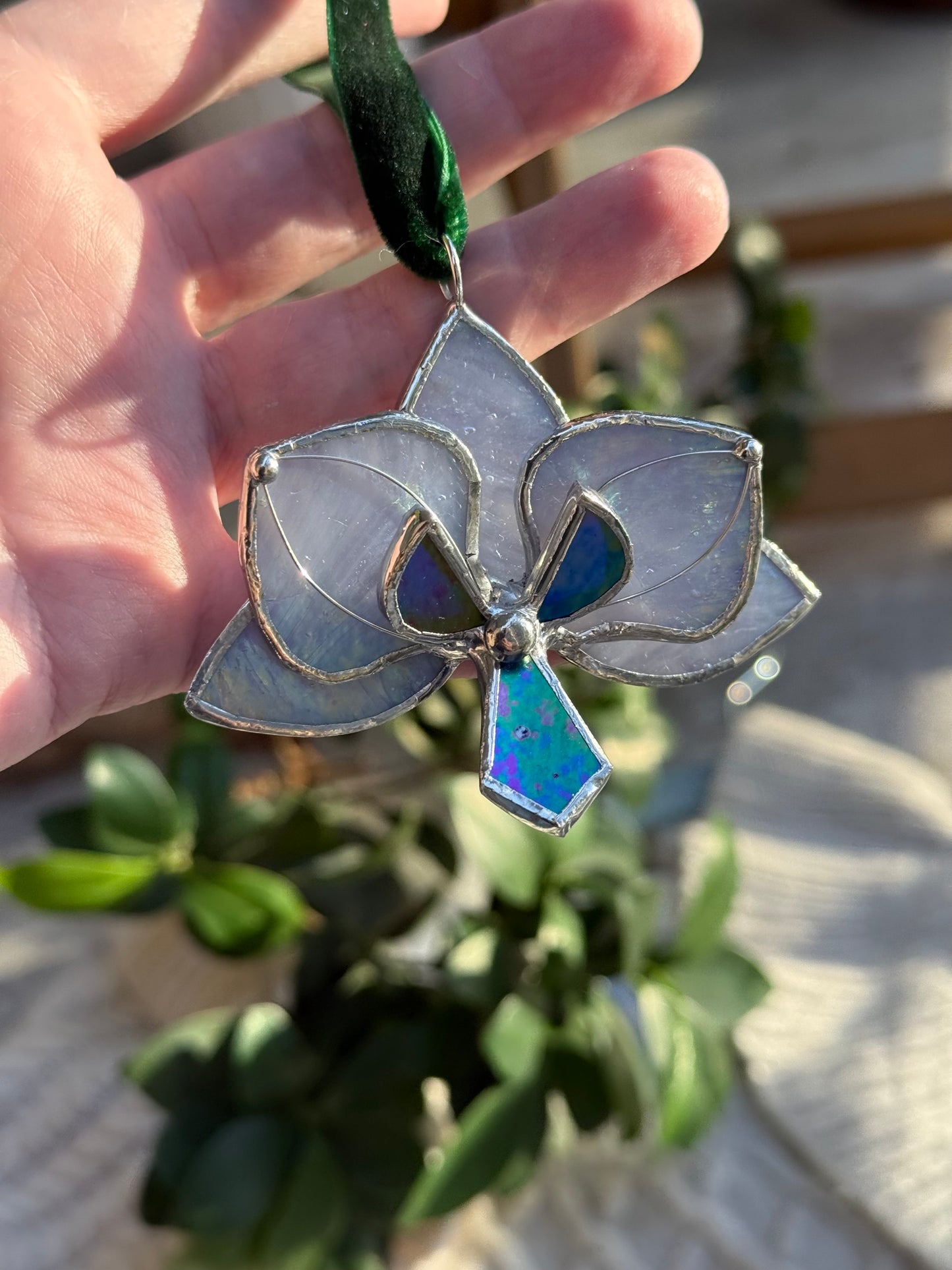 " . Orchid flower Lavender irid, Stained glass Decorative ORNAMENT, Christmas decoration, Suncatcher