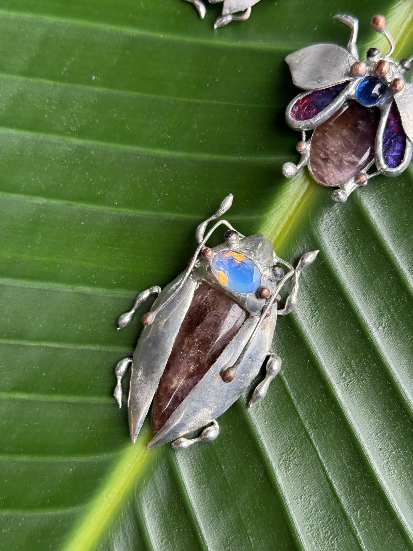 CHOOSE INSECT Brooch or Necklace Beetle with Gemstones, Artisan Jewelry Bug