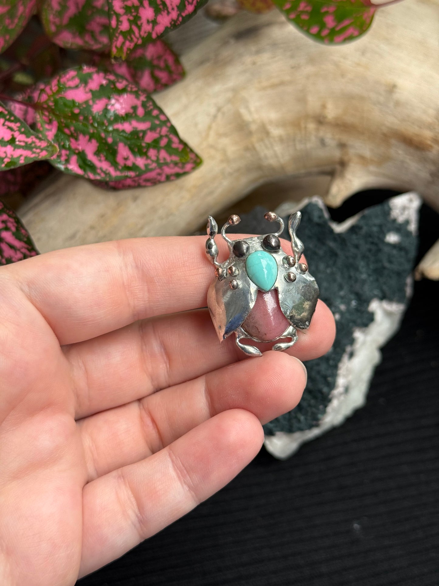 CHOOSE INSECT Brooch or Necklace Beetle with Gemstones, Artisan Jewelry Bug