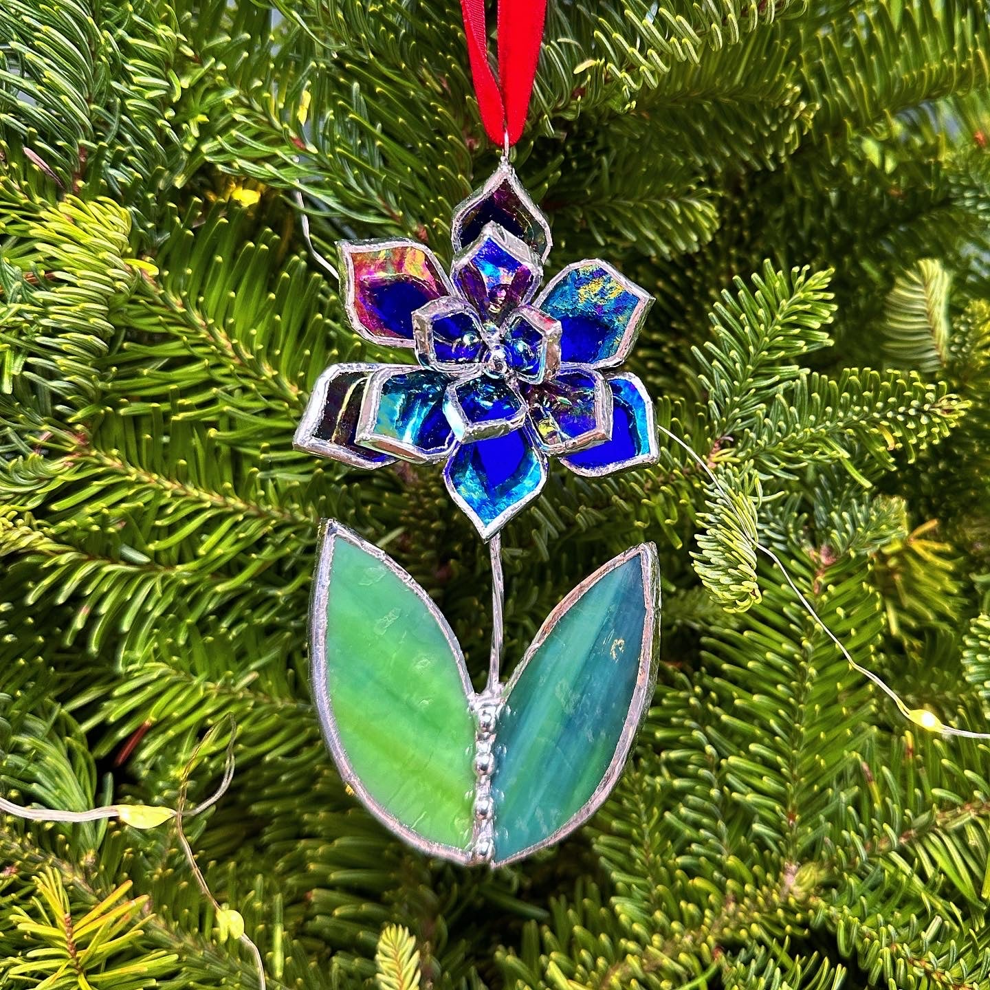 Christmas tree ornaments Flower Mix of 3, 5. Stained glass Wall window decor, holiday decorations, lights