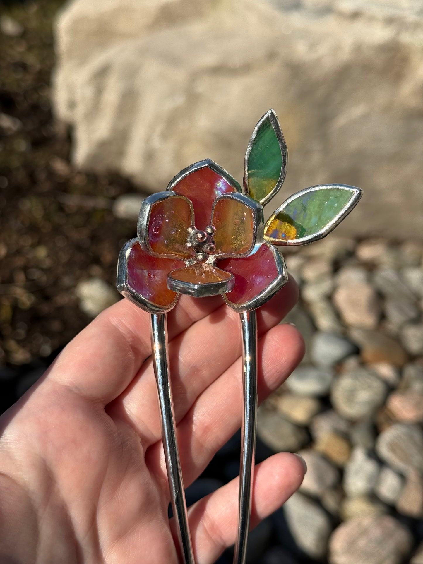 Hair Pin Stained Glass Magnolia Flower CHOOSE COLOR Handmade Floral Accessories