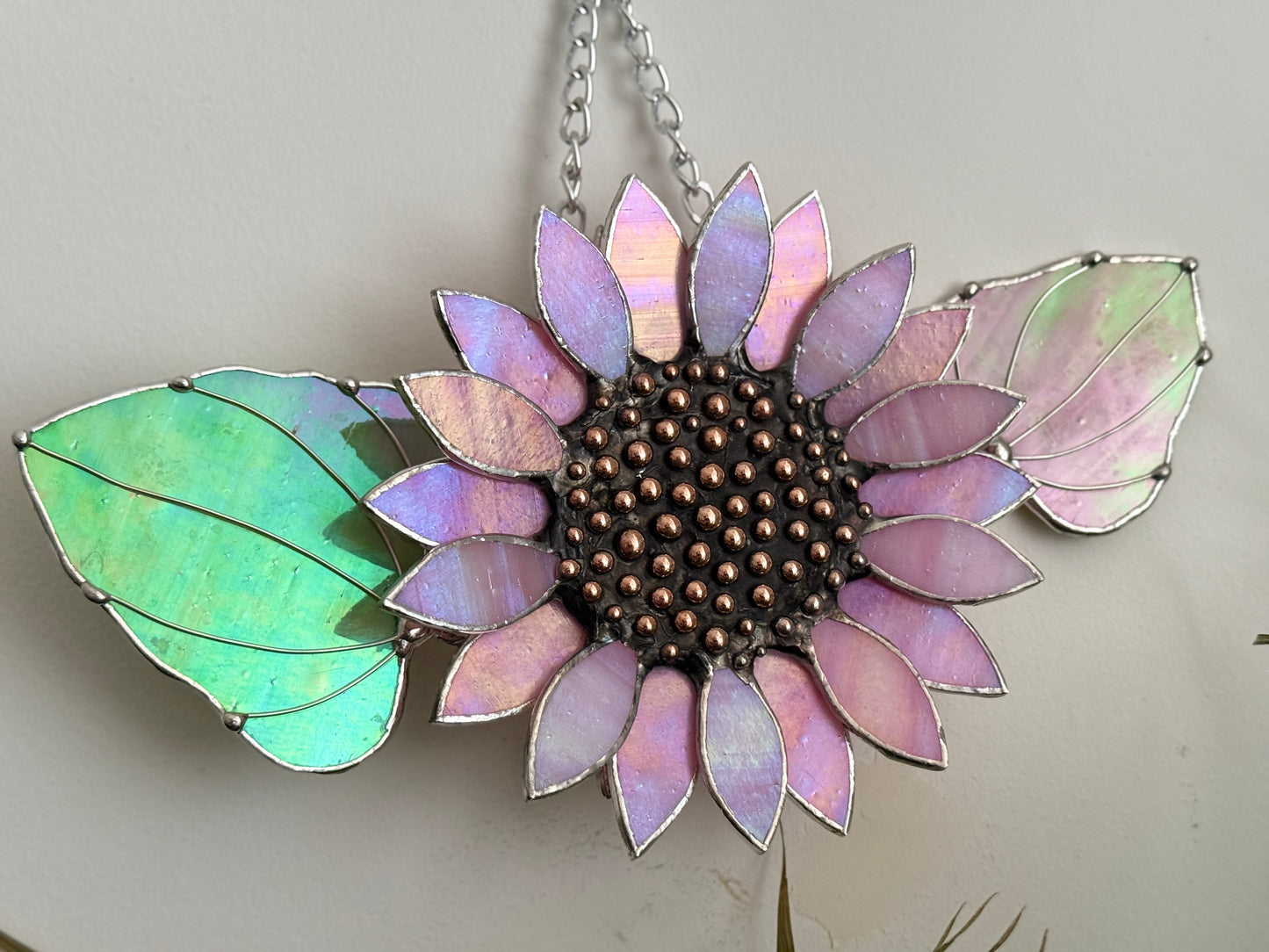 Sunflower Delicate Pink, Stained Glass Suncatcher, Wall Art Decor ready
