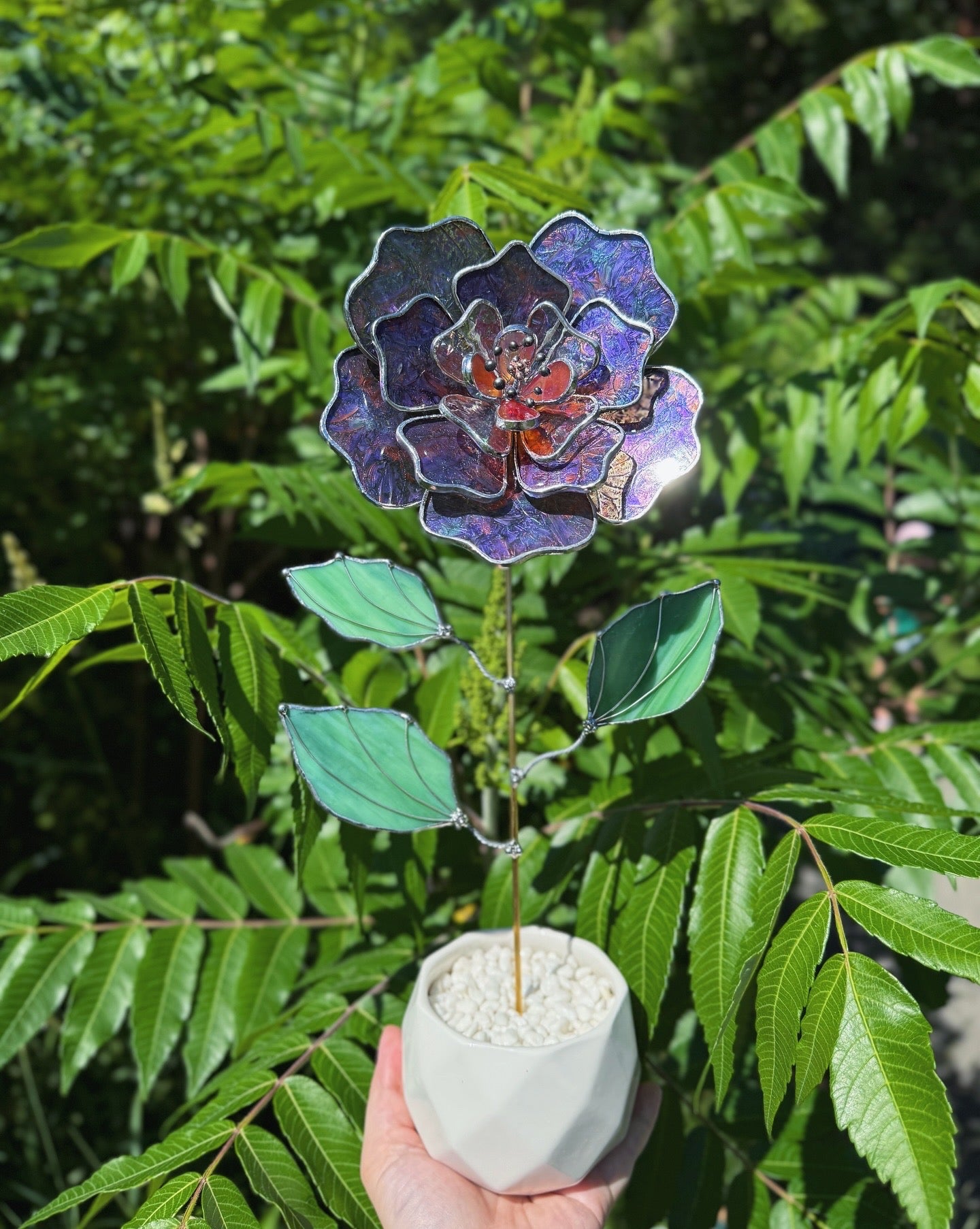 .Multicolor Peony Stained glass flower 3D Botanical Table Plant Decor new ready