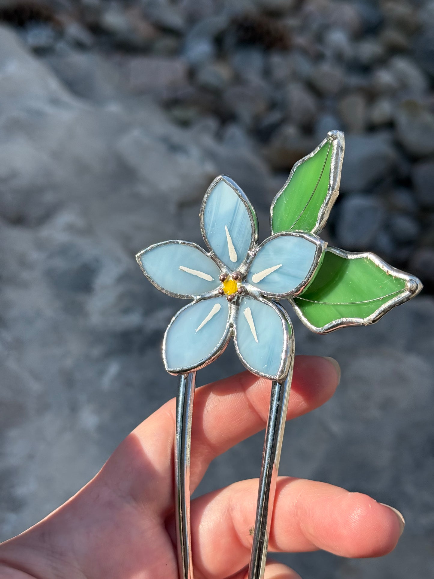 Hair Pin Stained Glass Forget Me Not Flower CHOOSE COLOR Handmade Accessories