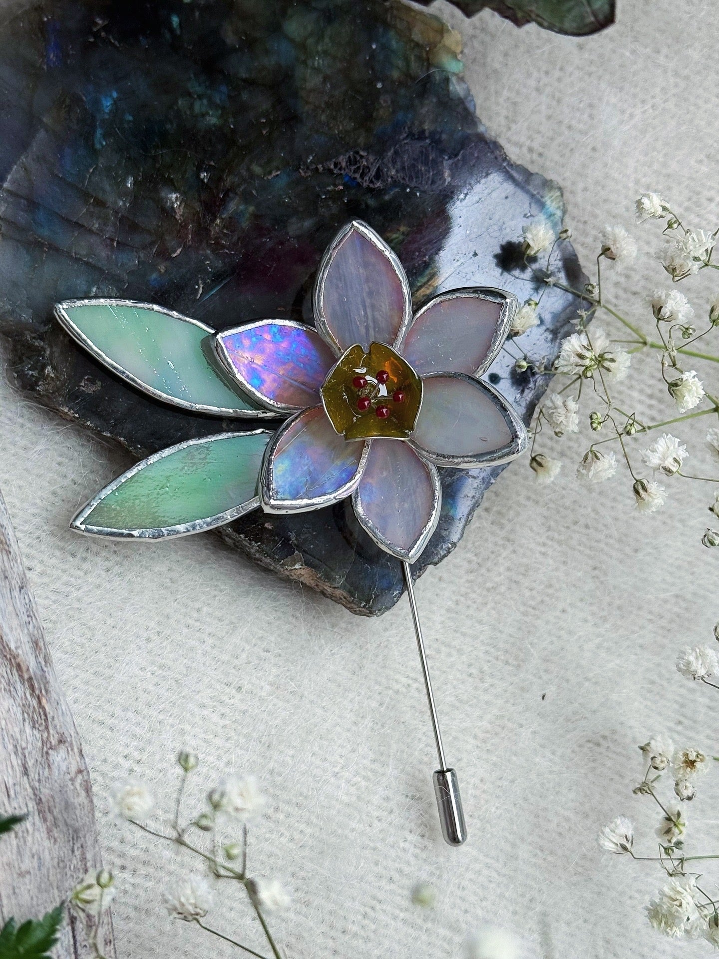 Daffodil Brooch Statement Stained Glass Floral Pin, Modern Art Jewelry