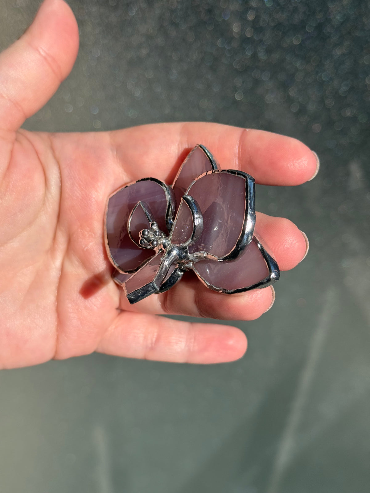 Custom Order for Michael, Stained glass Orchid 5 Flowers in a pot