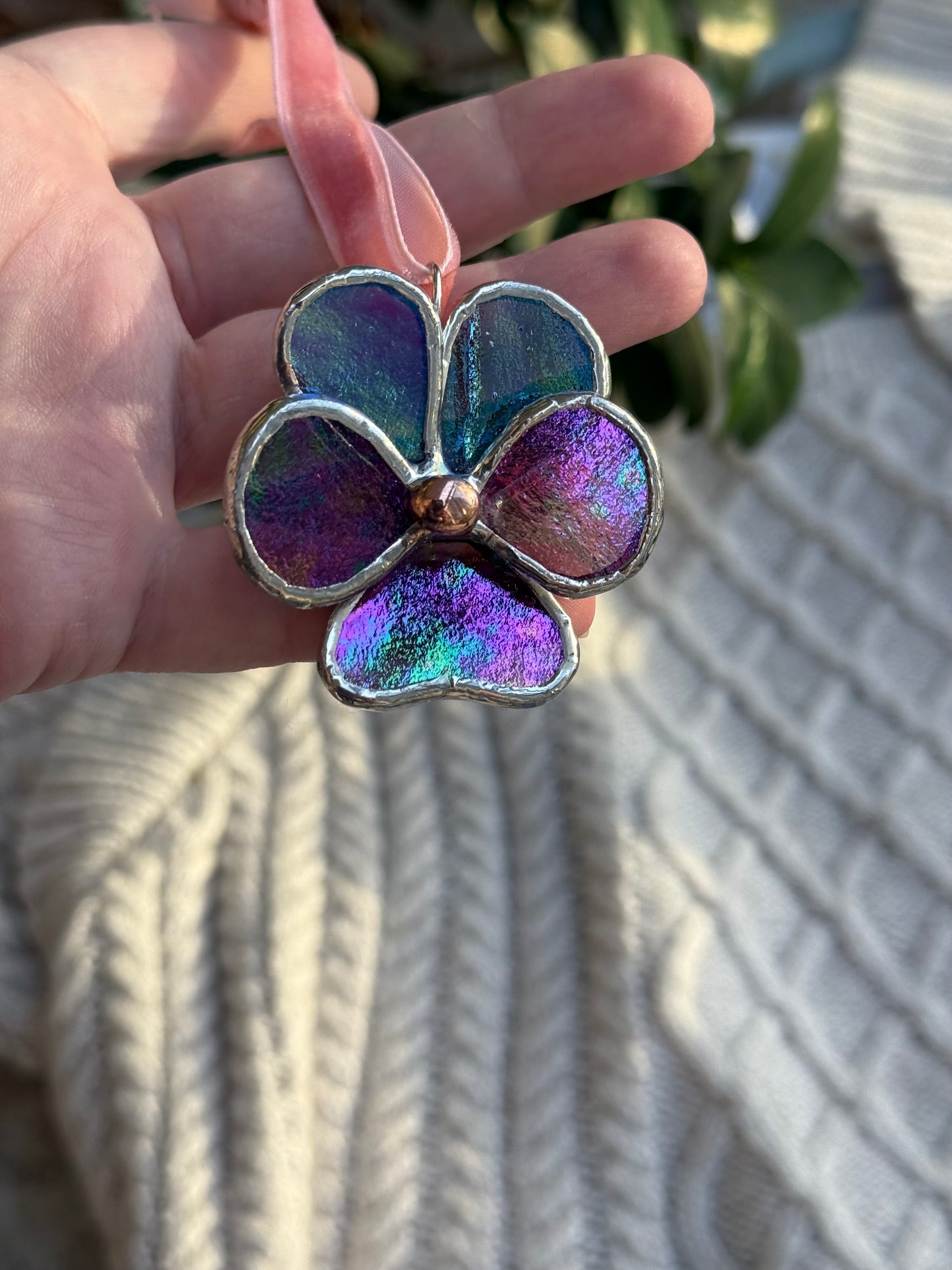 " . Pansy flower Plum irid transparent , Stained glass Decorative ORNAMENT, Christmas decoration, Suncatcher new
