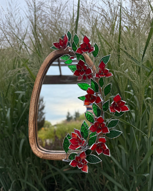 .Amaryllis Flower Mirror, Stained Glass 3D Botanical Floral Wall Art ready new