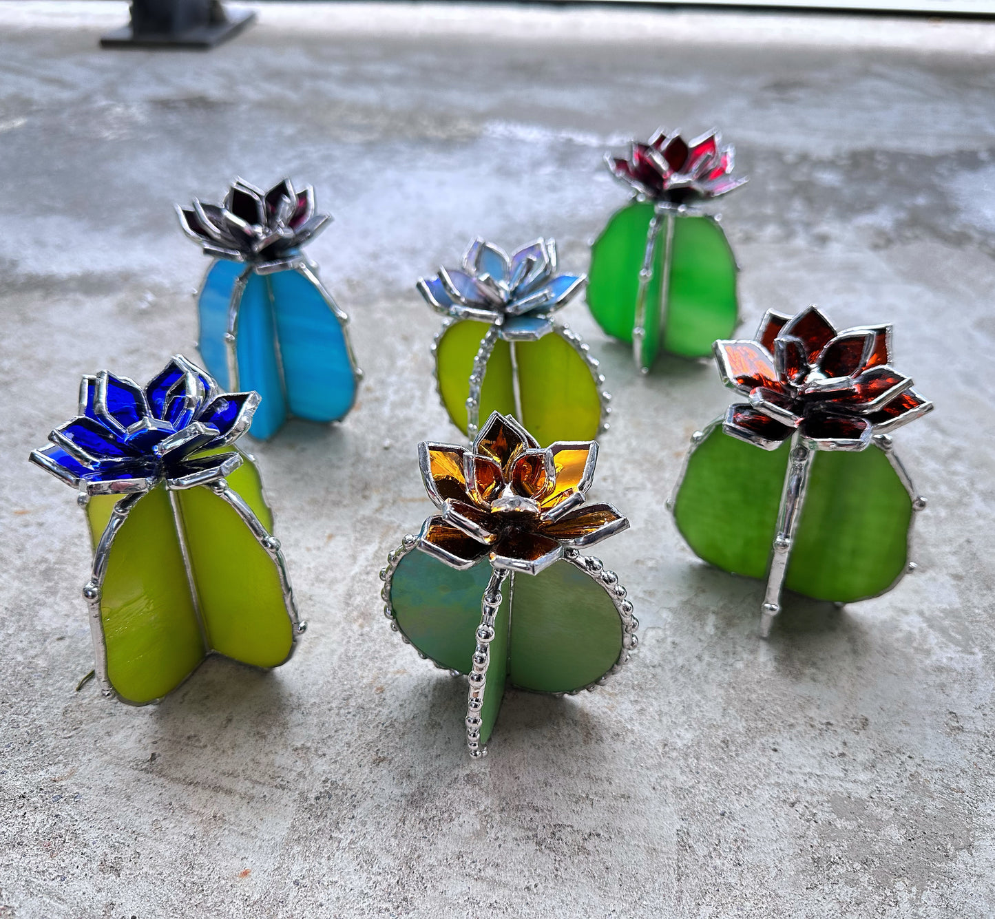 "Cactus XL SELECT FLOWER and BASE", Stained glass, Succulent 3D Cacti house plant for flower pot Sun catcher glass art wedding