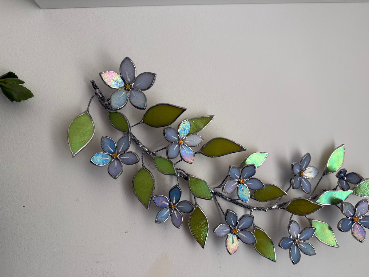 Forget Me Not Branch Stained Glass Wall Decor, Glass Suncatcher Wall Decor