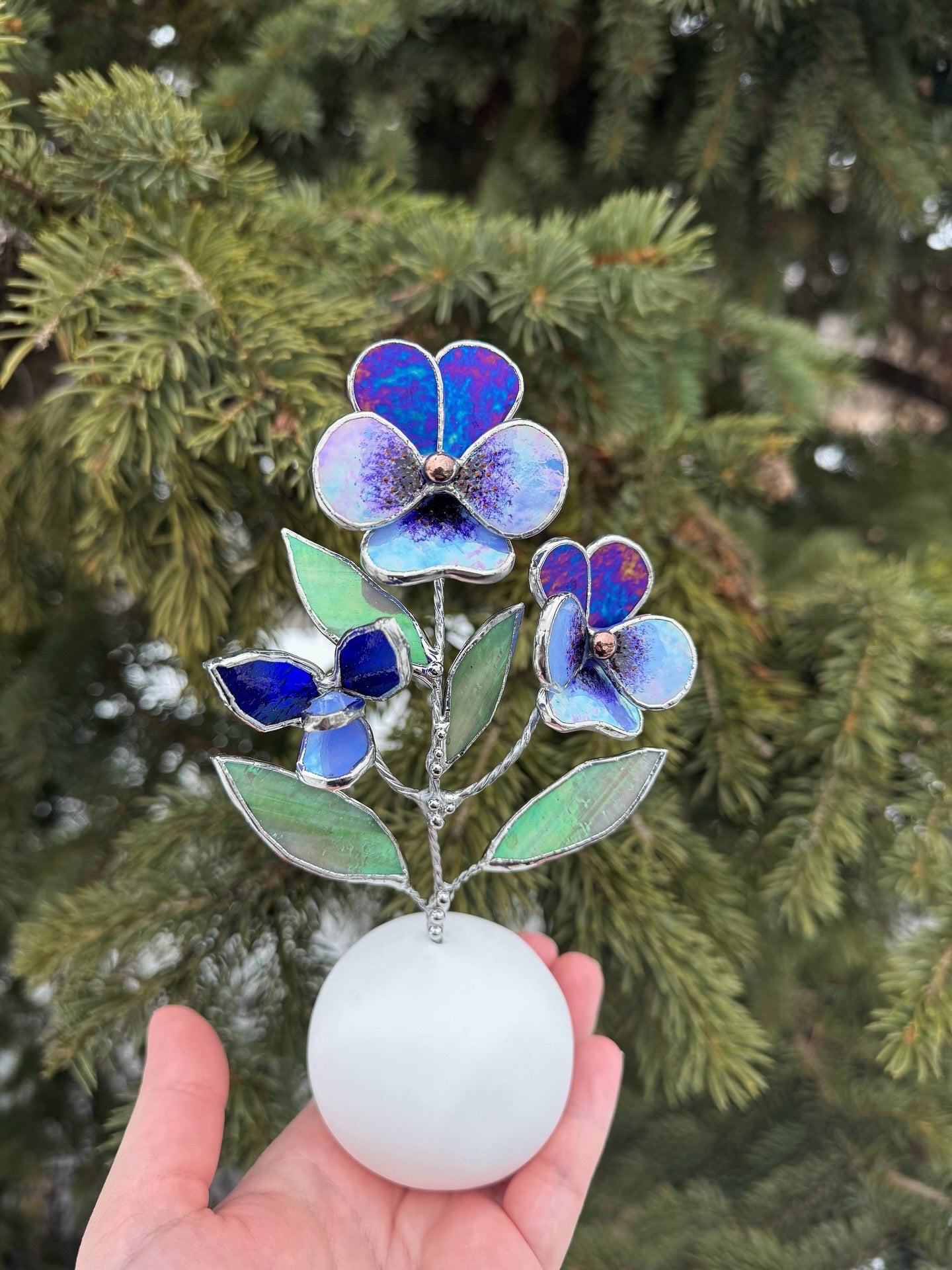 .Pansy Flower in a base, CHOOSE COLOR Stained Glass Botanical Decor