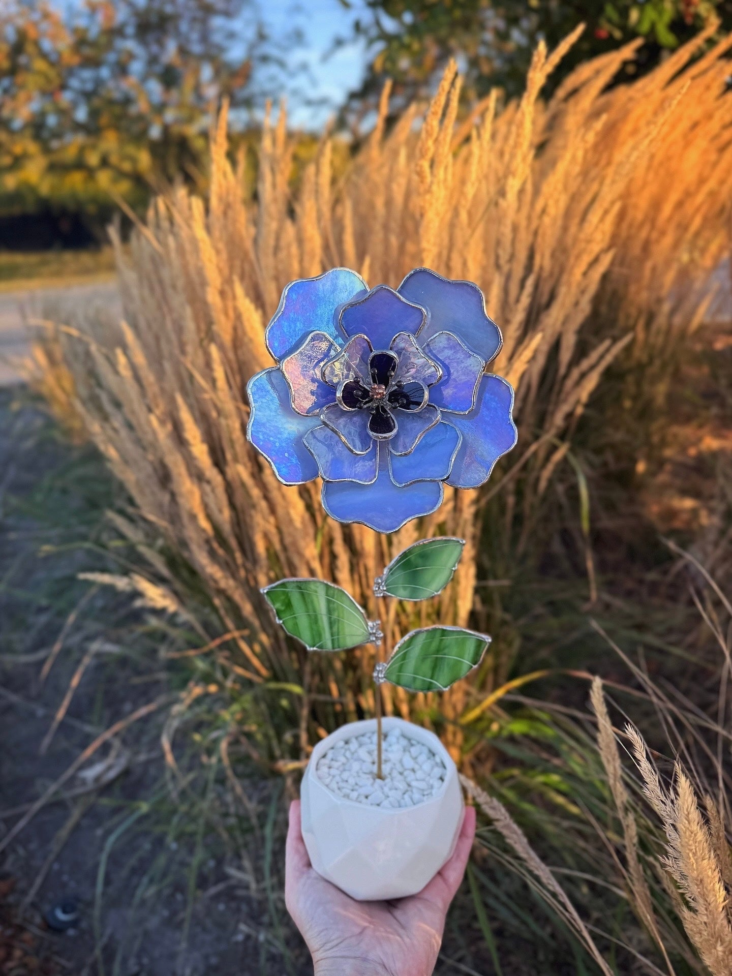 " . Blue lavender Peony Iridescent" Stained glass tropical flower 3D, Sun catcher, Table plant, Garden stake, wedding decor, Christmas gift, available new