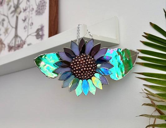 "  . Sunflower Lavender dreams ", stained glass wall decor, tropical flower 3D, Sun catcher, Plant decor