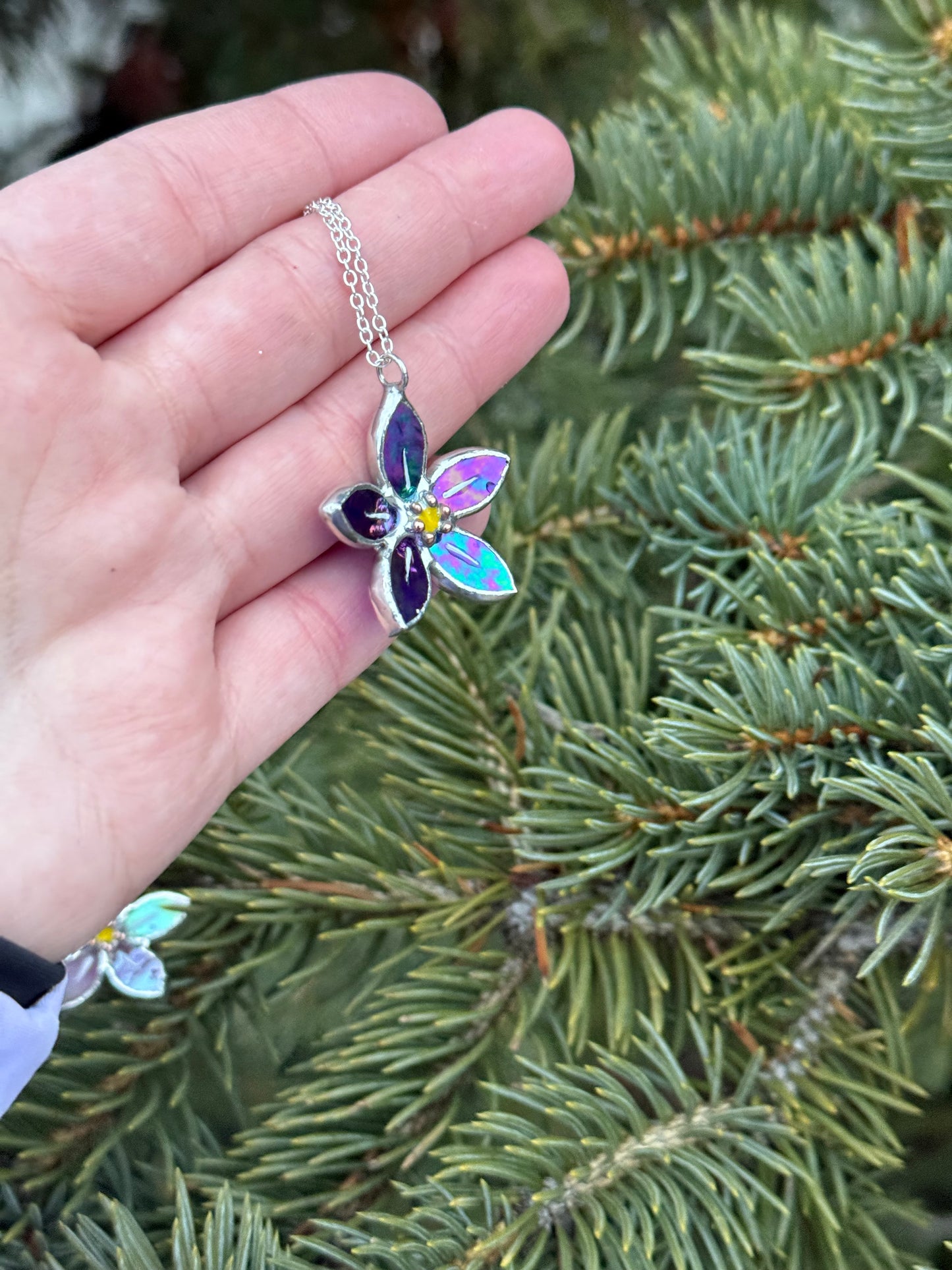 Forget Me Not Necklace Stained Glass Necklace Indigo, Botanical Jewelry