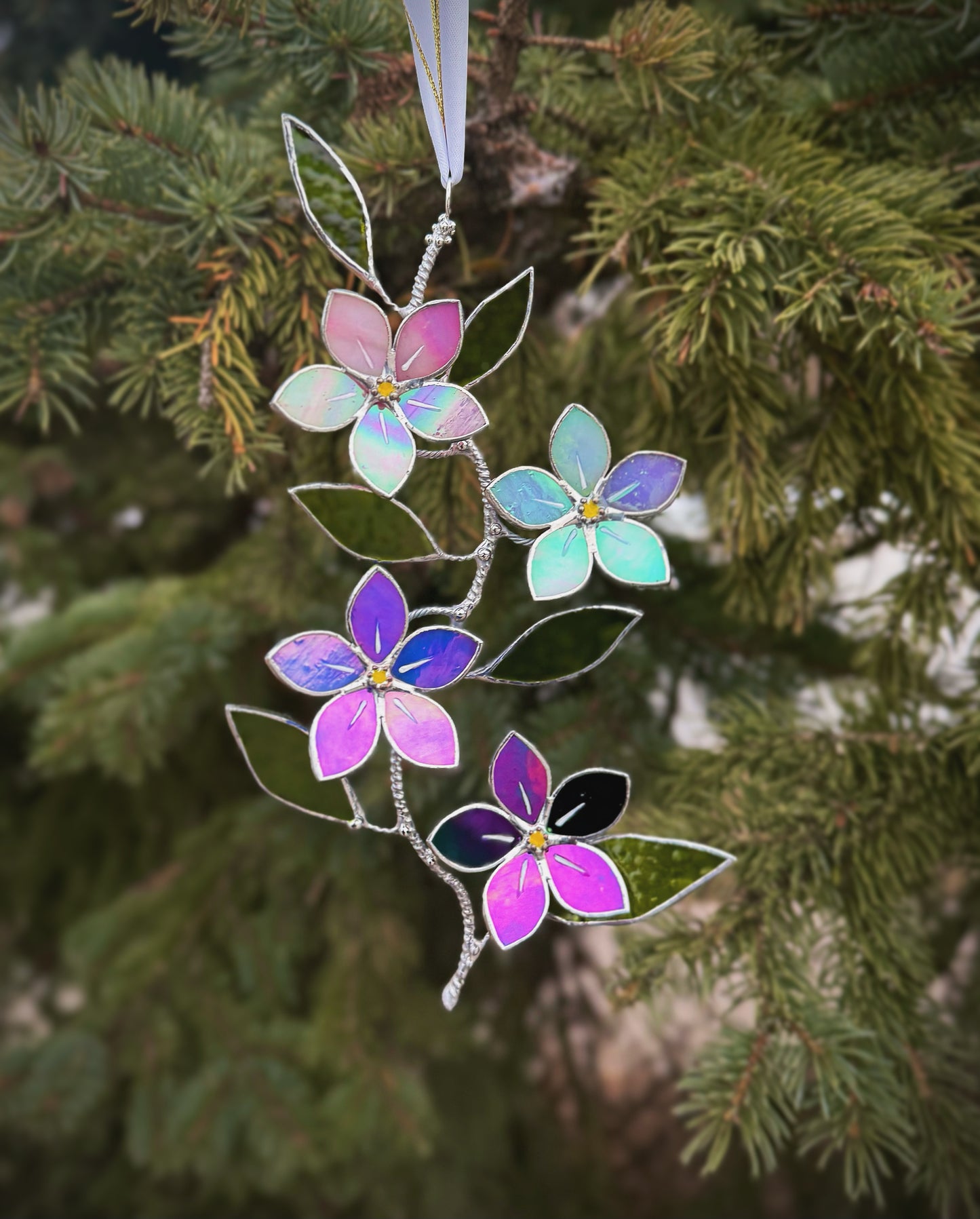 " . Forget me not flower Gradient Wall Pendant, Stained glass Decorative ORNAMENT, Walldecoration, Suncatcher