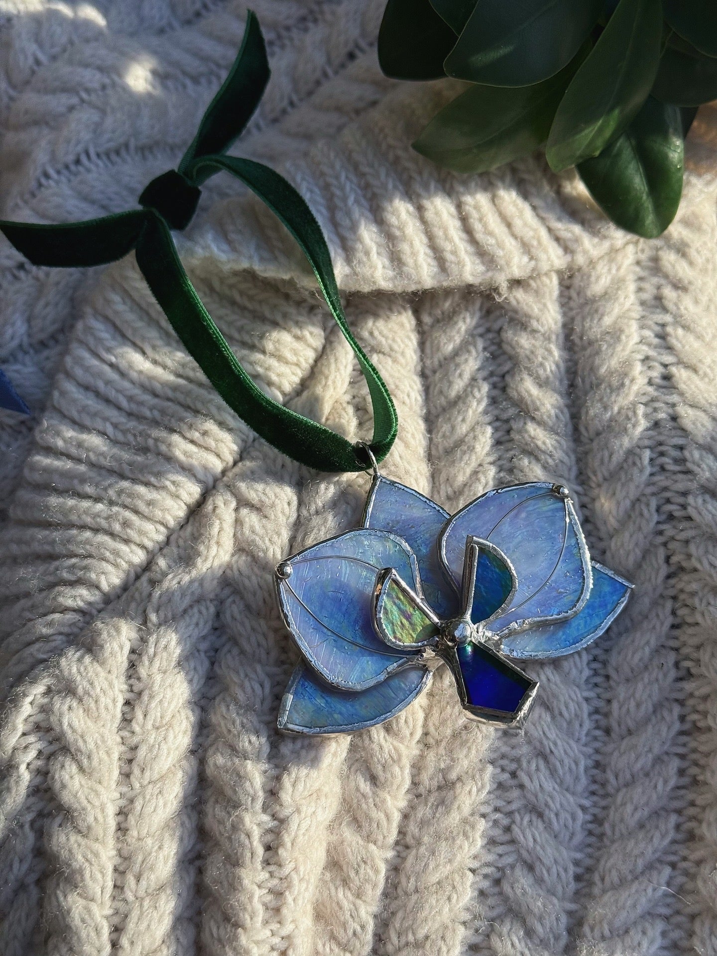 " . CHOOSE COLOR Orchid Flower Christmas ornament, Stained glass Holiday decor, Handmade art plant