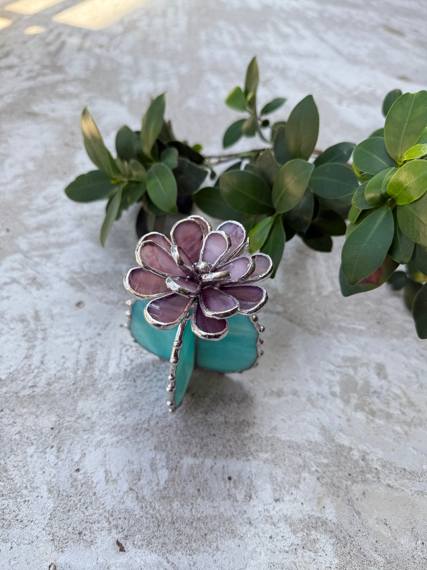 "Cactus XL Purple Turquoise Iridescent", Stained glass Succulent 3D, Cacti, house plant for flower pot, Sun catcher, glass art