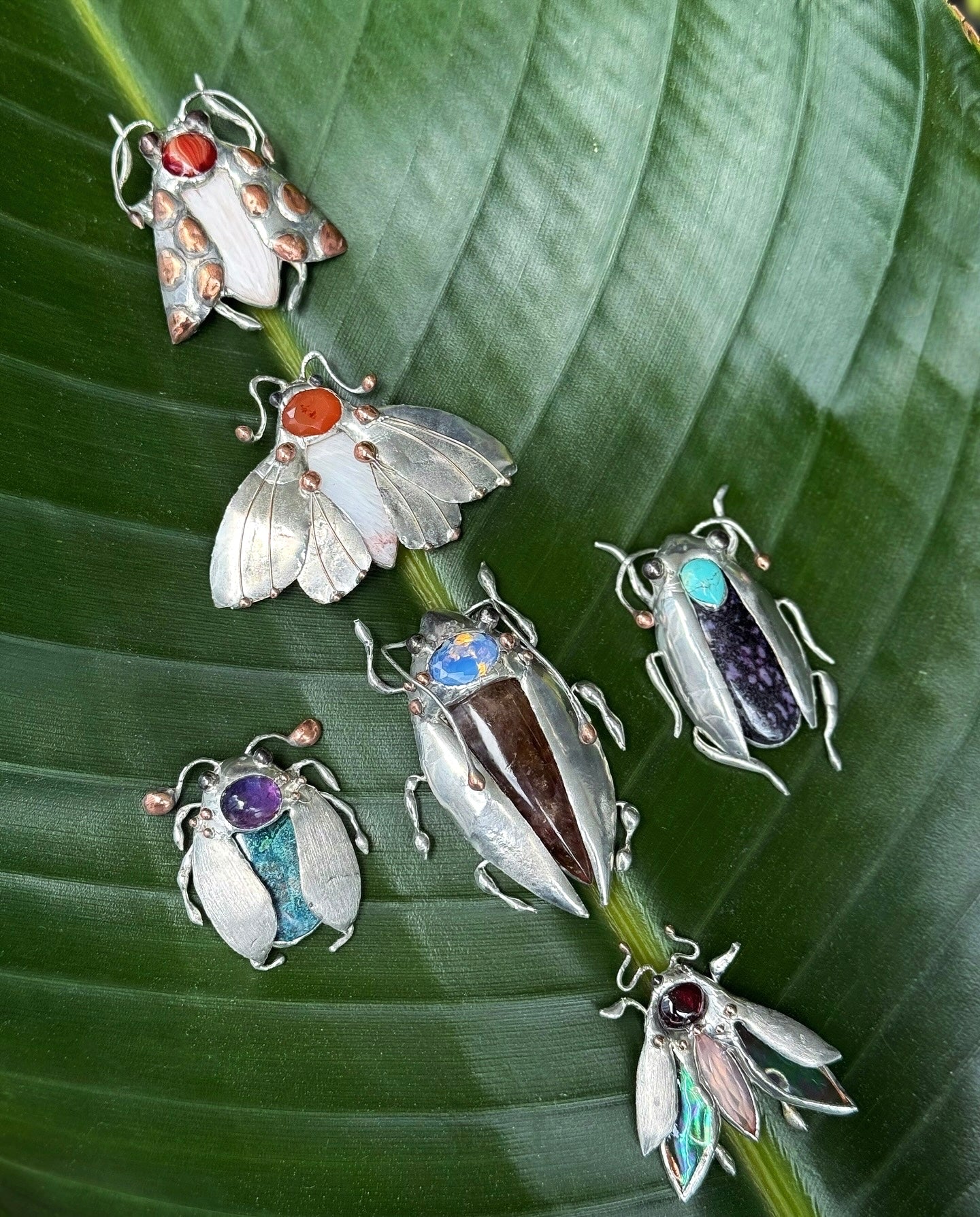 CHOOSE INSECT Brooch or Necklace Beetle with Gemstones, Artisan Jewelry Bug