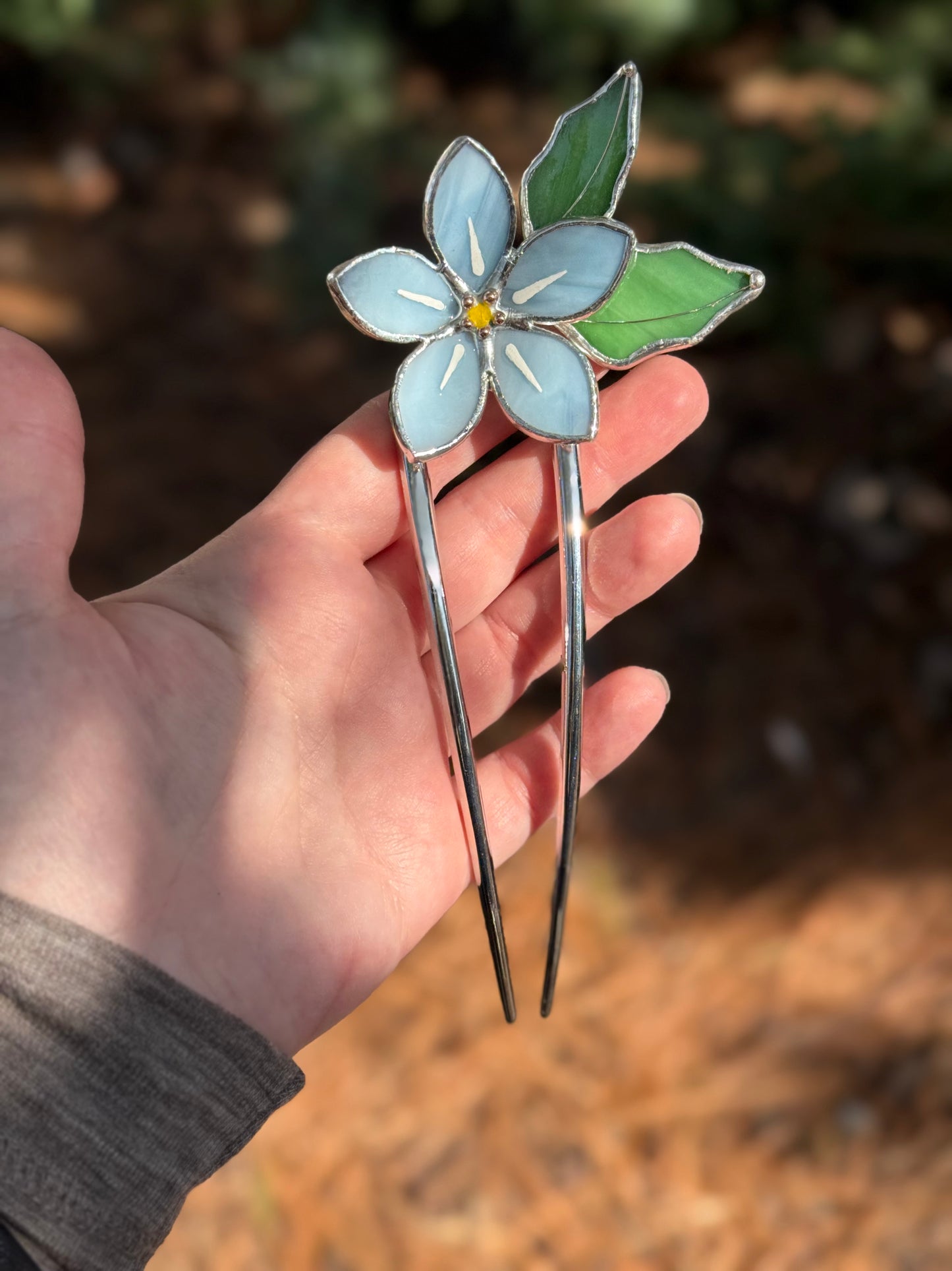 Hair Pin Stained Glass Forget Me Not Flower CHOOSE COLOR Handmade Accessories