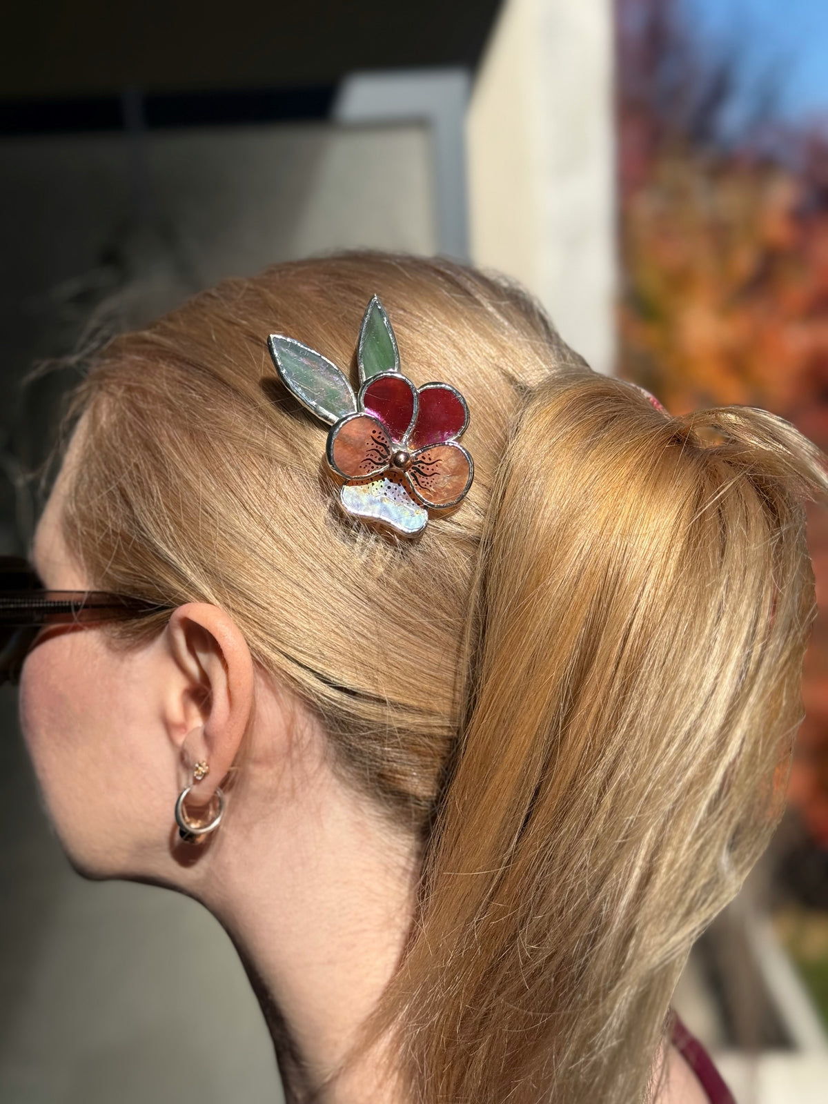 Hair Comb Stained Glass Pansy Flower CHOOSE COLOR Handmade Floral Accessories