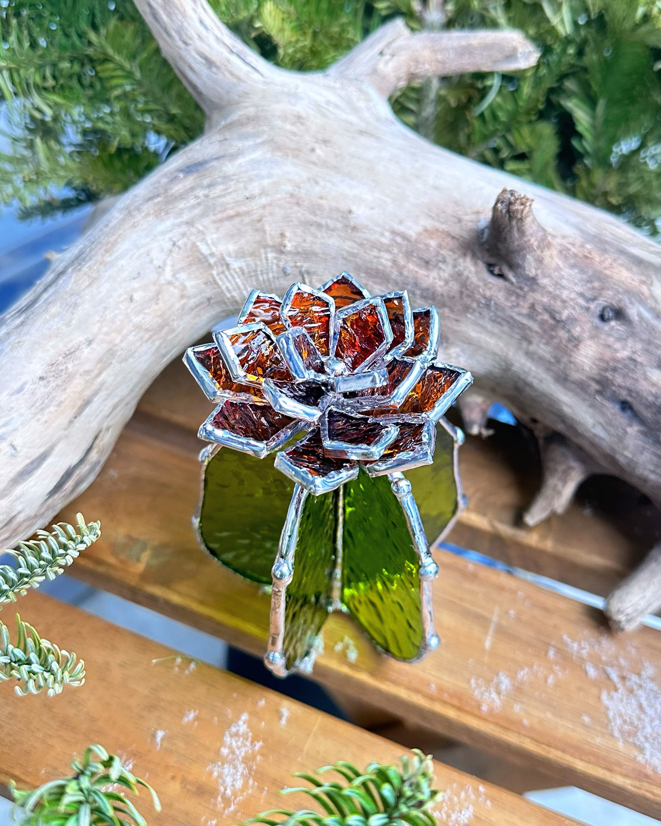 Amber Succulent Stained Glass Window - Sun store Catcher