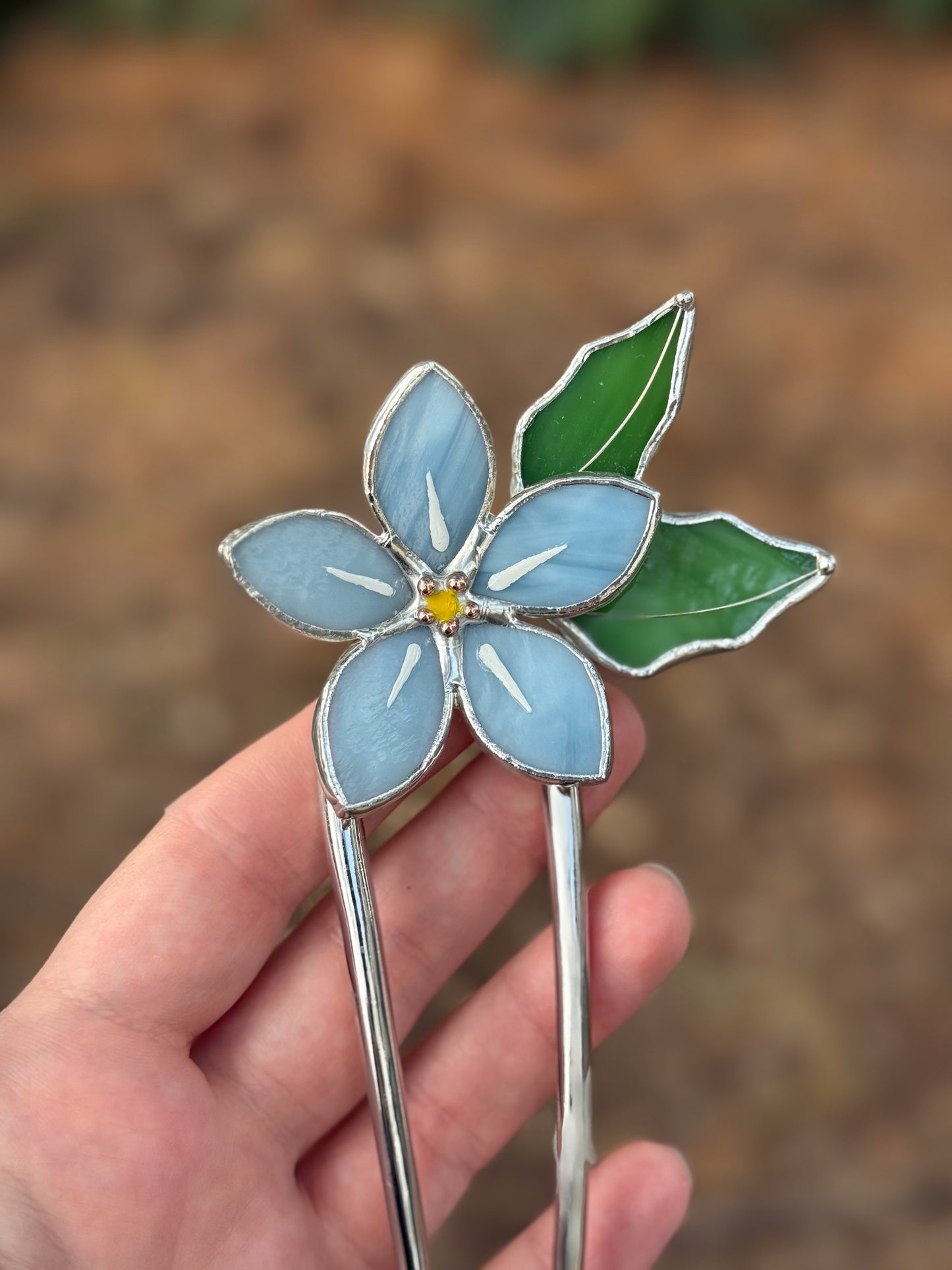 Hair Pin Stained Glass Forget Me Not Flower CHOOSE COLOR Handmade Accessories