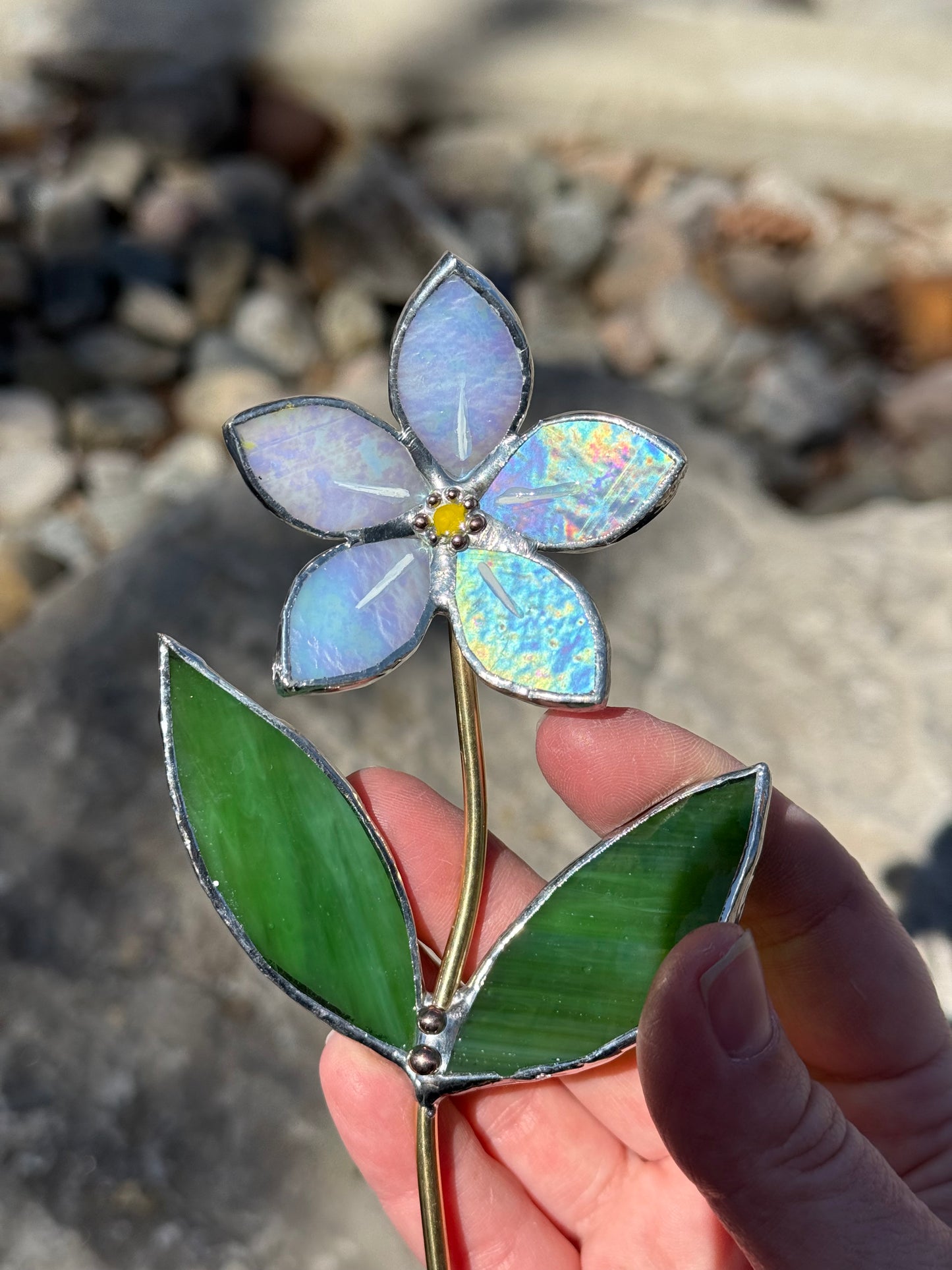 CHOOSE COLOR Forget Me Not Stained Glass Flower Stake for a Plant Pot, Handmade Suncatcher