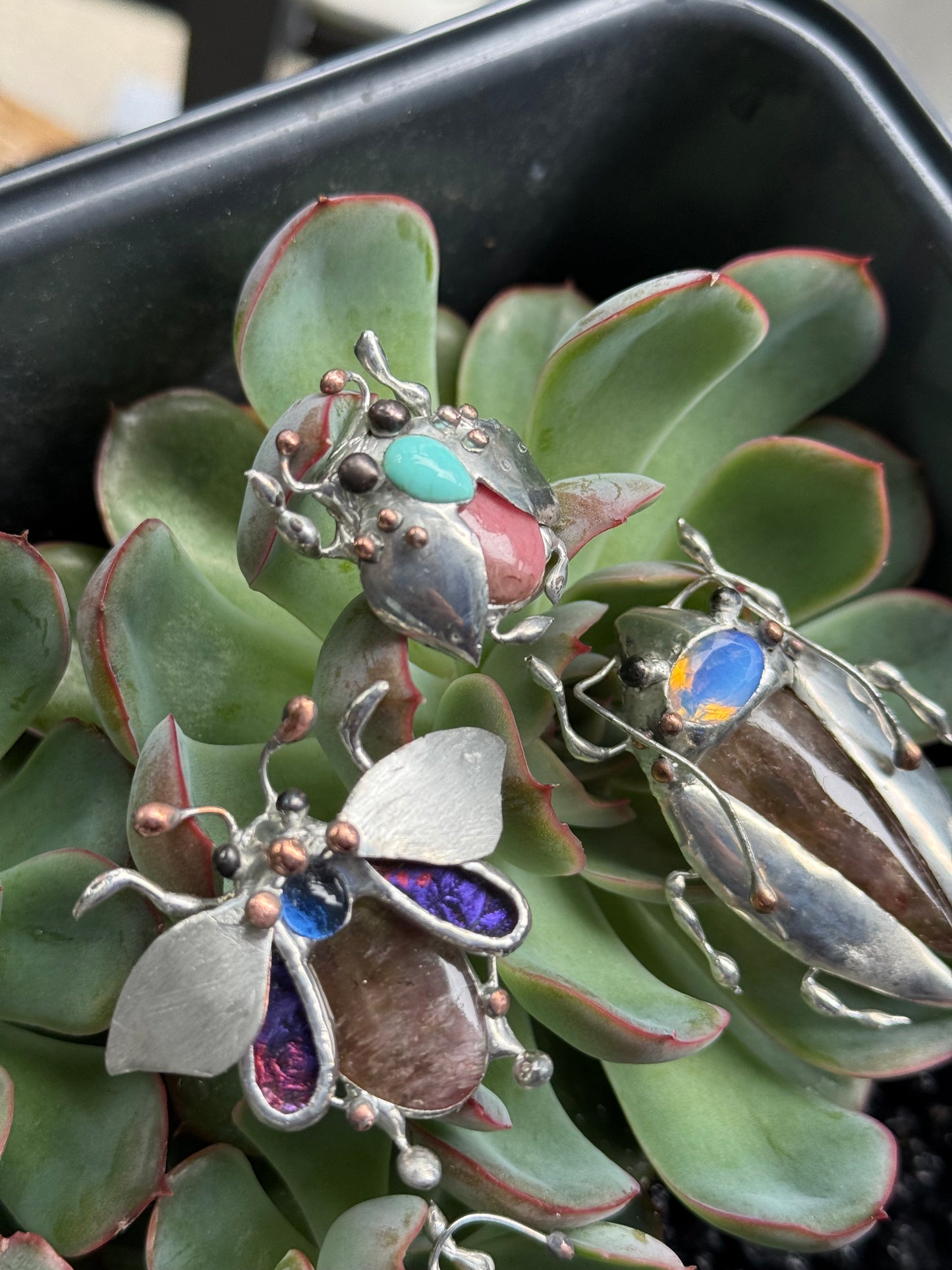 CHOOSE INSECT Brooch or Necklace Beetle with Gemstones, Artisan Jewelry Bug