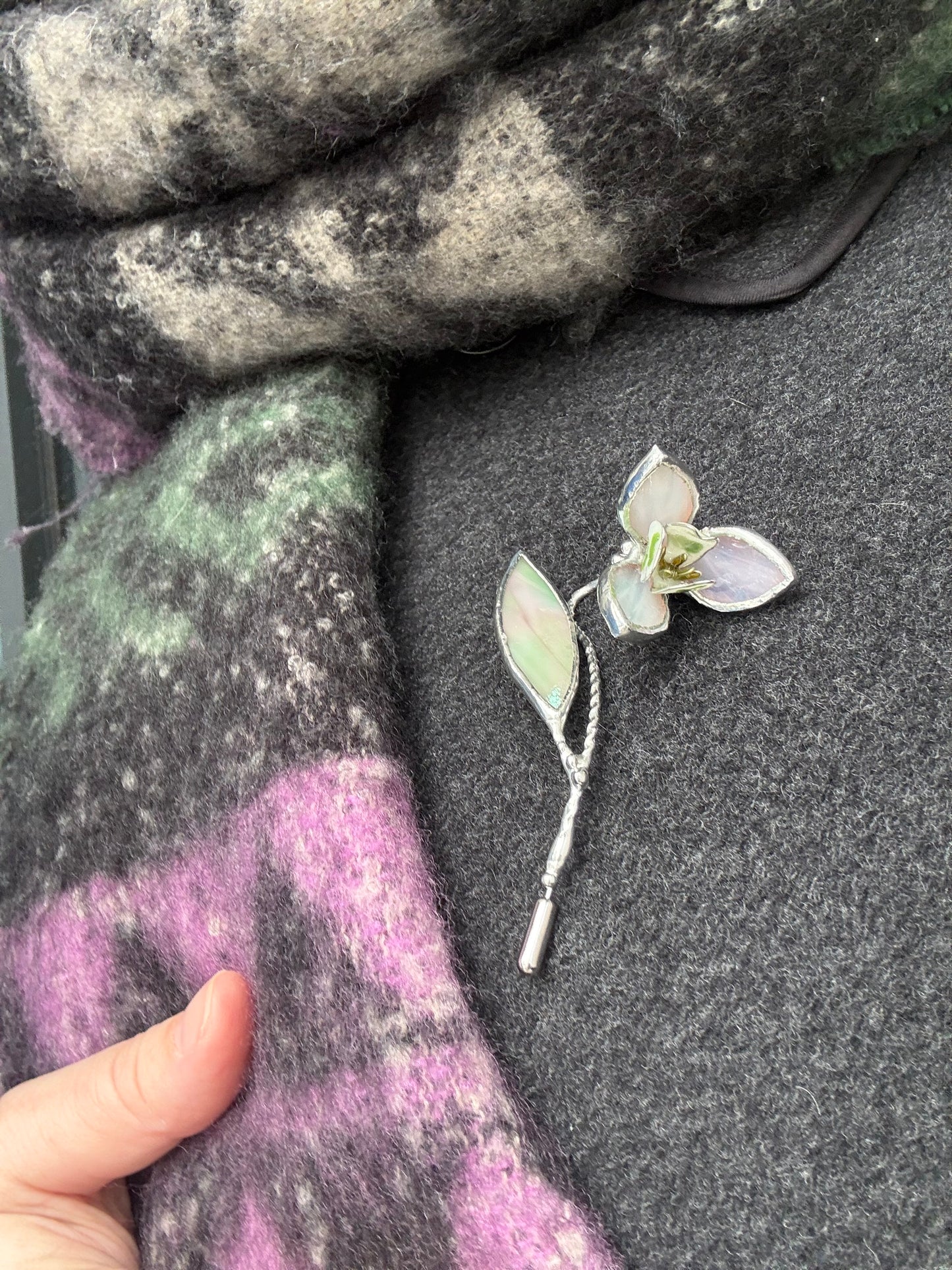 Snowdrop Brooch Statement Stained Glass Floral Pin, Modern Art Jewelry
