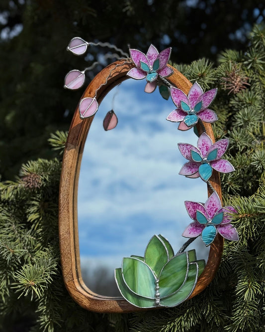 " .Baby Pink Tiger Orchid Mirror”, Stained glass flower Wall decor, Suncatcher, Home wedding Decor, Christmas gift, available SALE