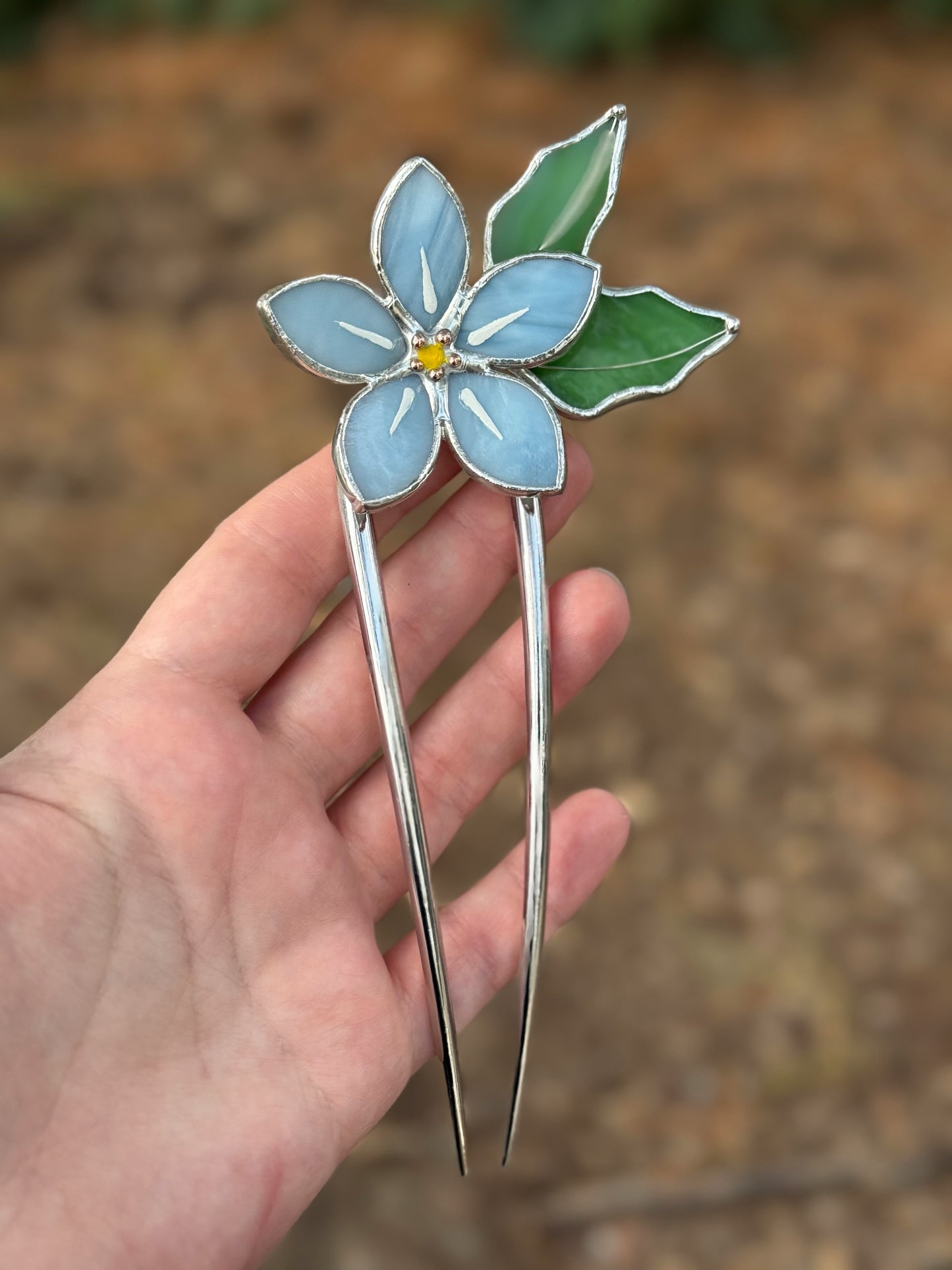 Hair Pin Stained Glass Forget Me Not Flower CHOOSE COLOR Handmade Accessories