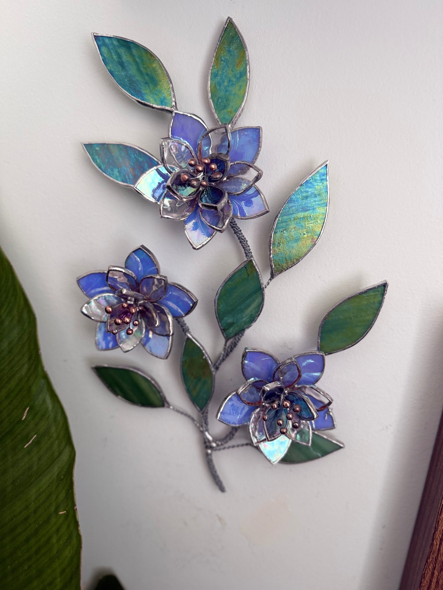 .Blue wildflowers Stained glass, Wall Decor, Glass Suncatcher Wall Decor ready