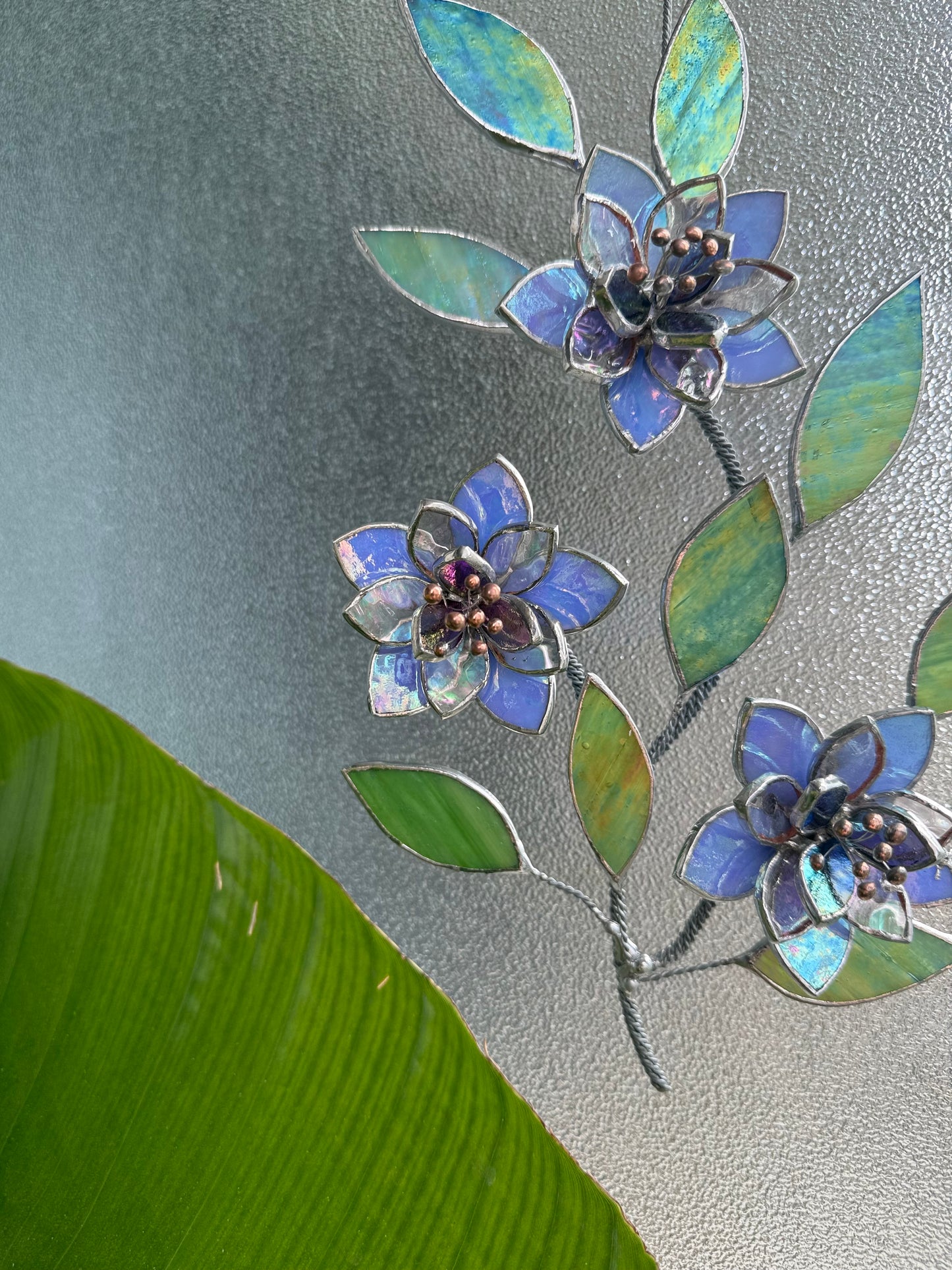 .Blue wildflowers Stained glass, Wall Decor, Glass Suncatcher Wall Decor ready