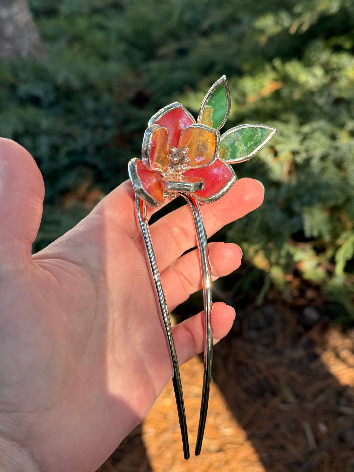 Hair Pin Stained Glass Magnolia Flower CHOOSE COLOR Handmade Floral Accessories