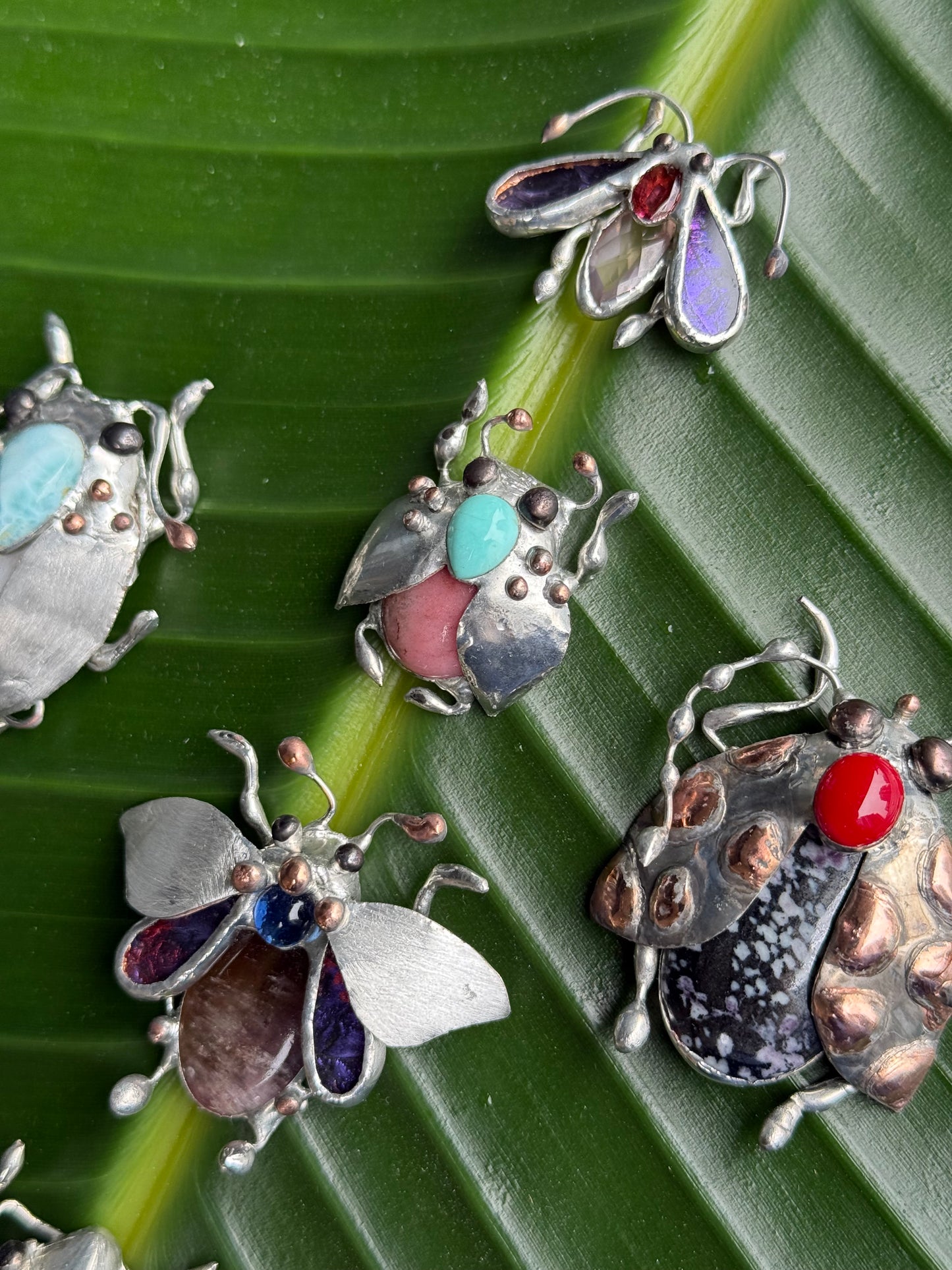 CHOOSE INSECT Brooch or Necklace Beetle with Gemstones, Artisan Jewelry Bug