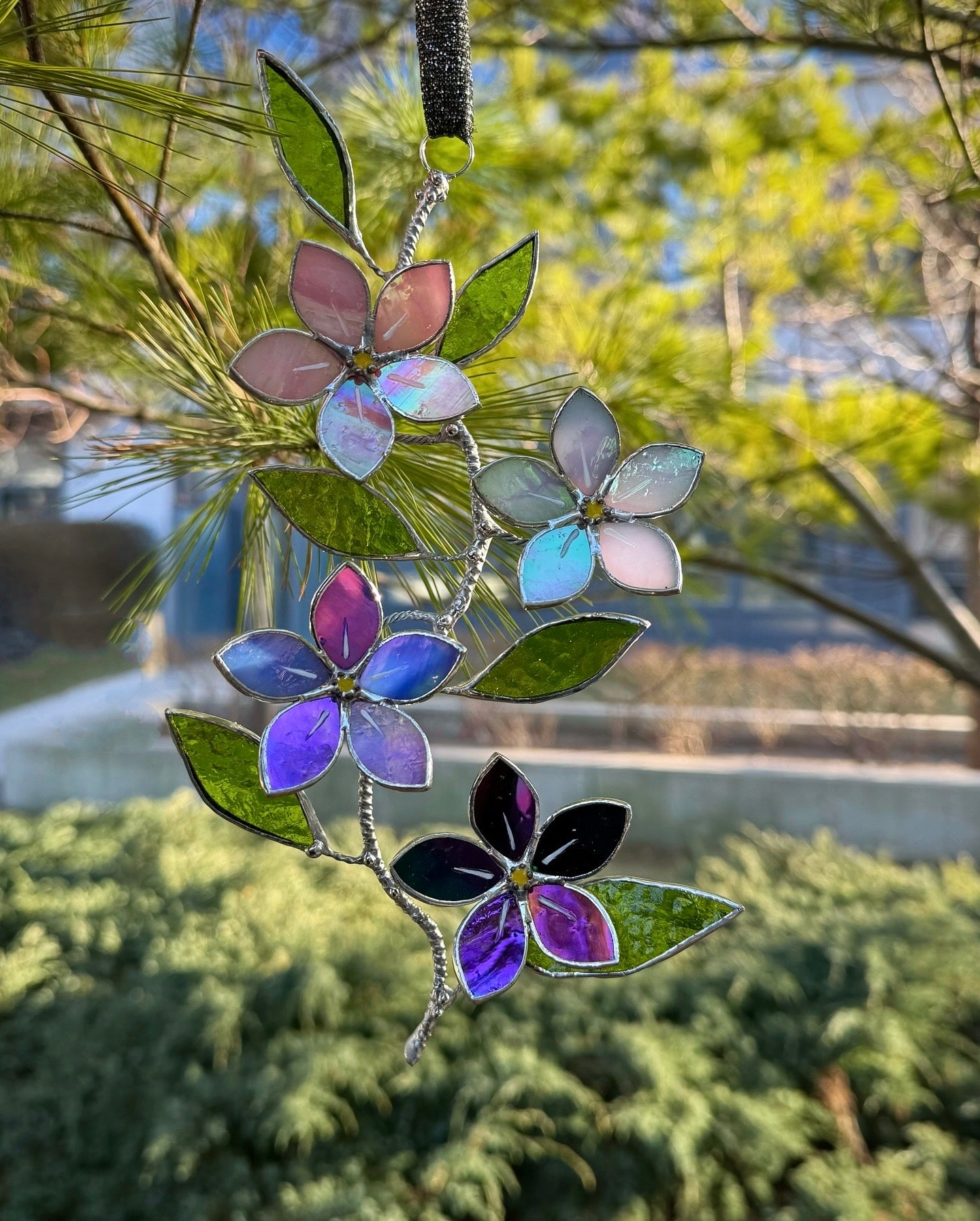 " . Forget me not flower Gradient Wall Pendant, Stained glass Decorative ORNAMENT, Walldecoration, Suncatcher