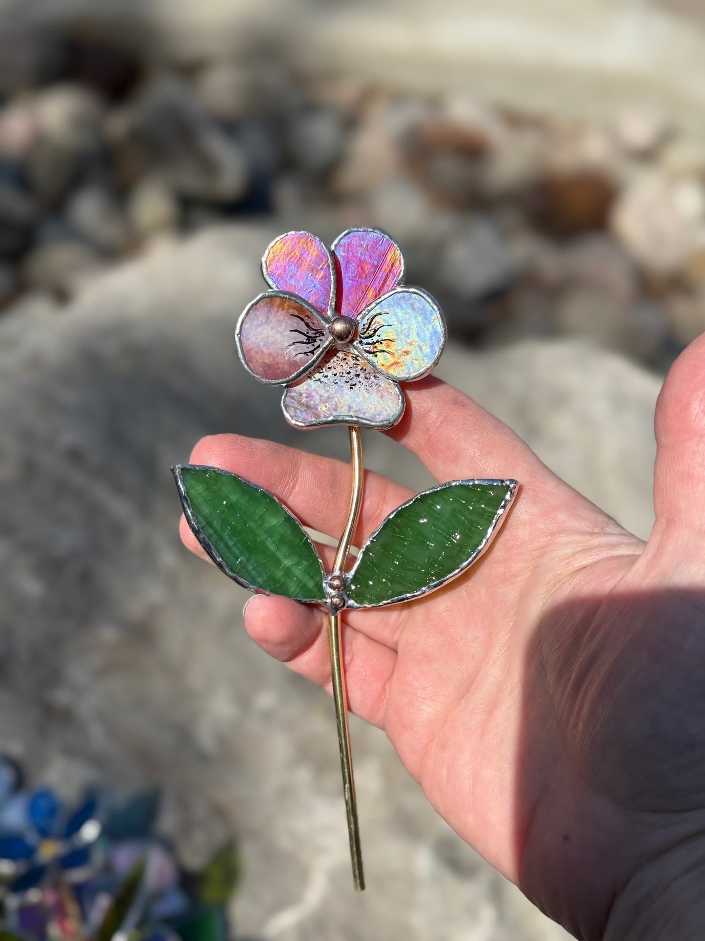 CHOOSE COLOR Pansy Flower Stake for a Plant Pot Stained Glass Handmade