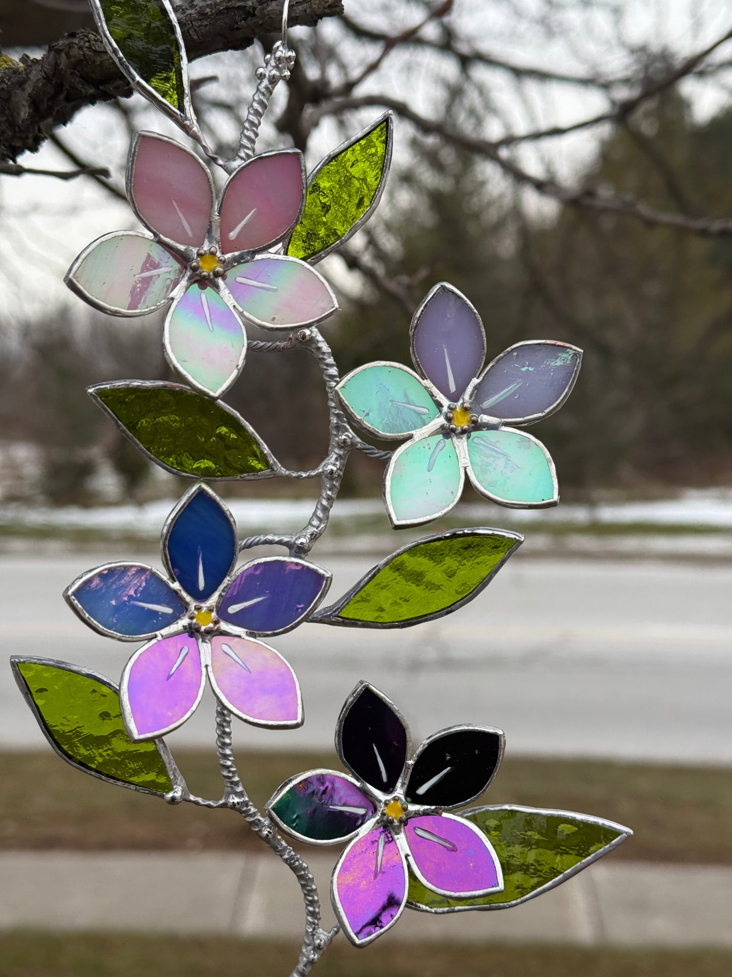 " . Forget me not flower Gradient Wall Pendant, Stained glass Decorative ORNAMENT, Walldecoration, Suncatcher