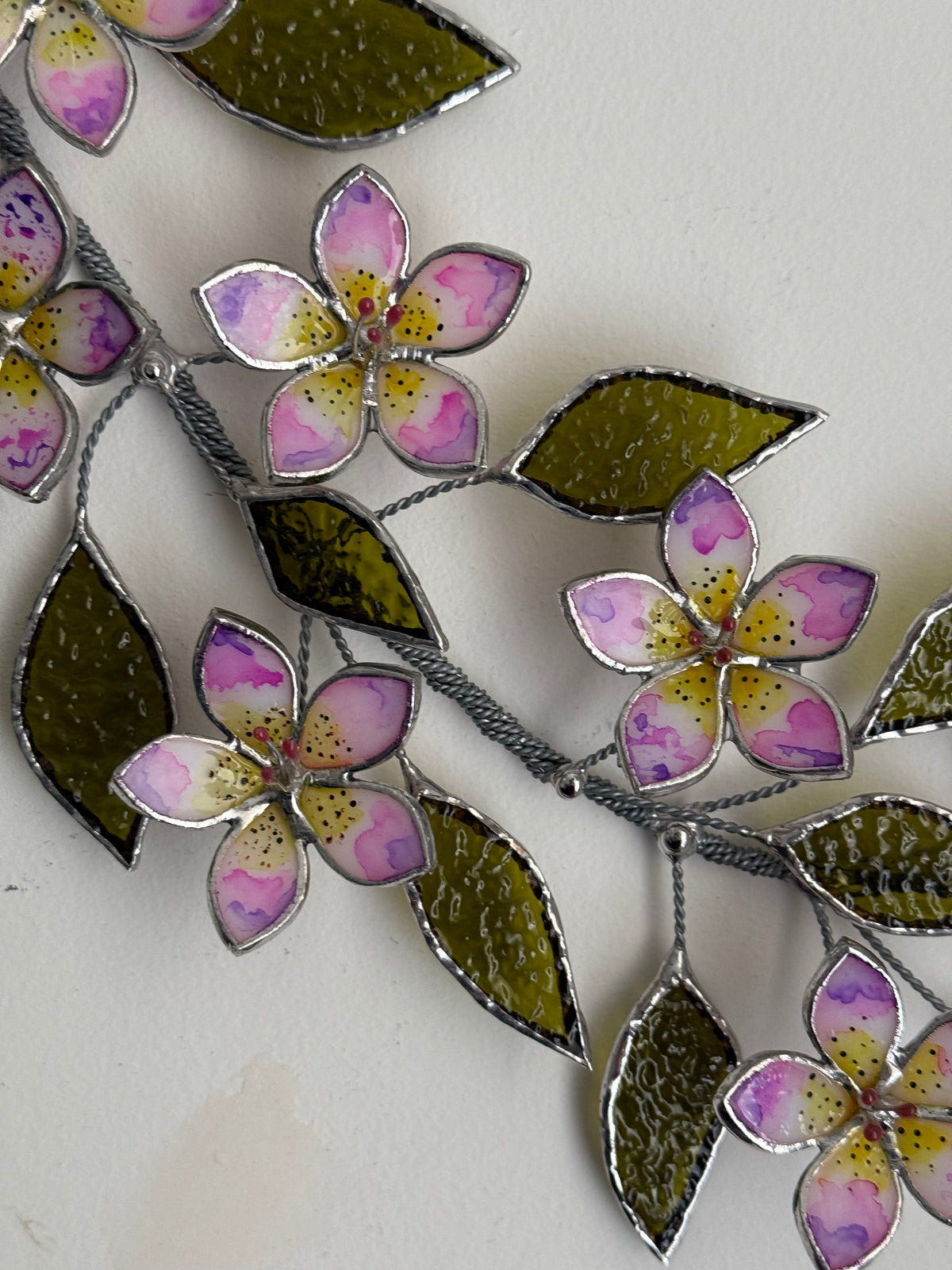 Tropical Flowers Branch Stained Glass Wall Decor, Glass Suncatcher Wall Decor