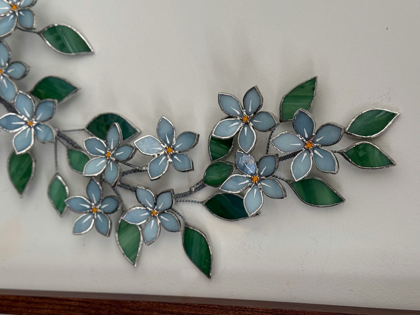 .Forget me Not Flower Branch Stained Glass Wall Decor, Glass Suncatcher Wall Decor ready