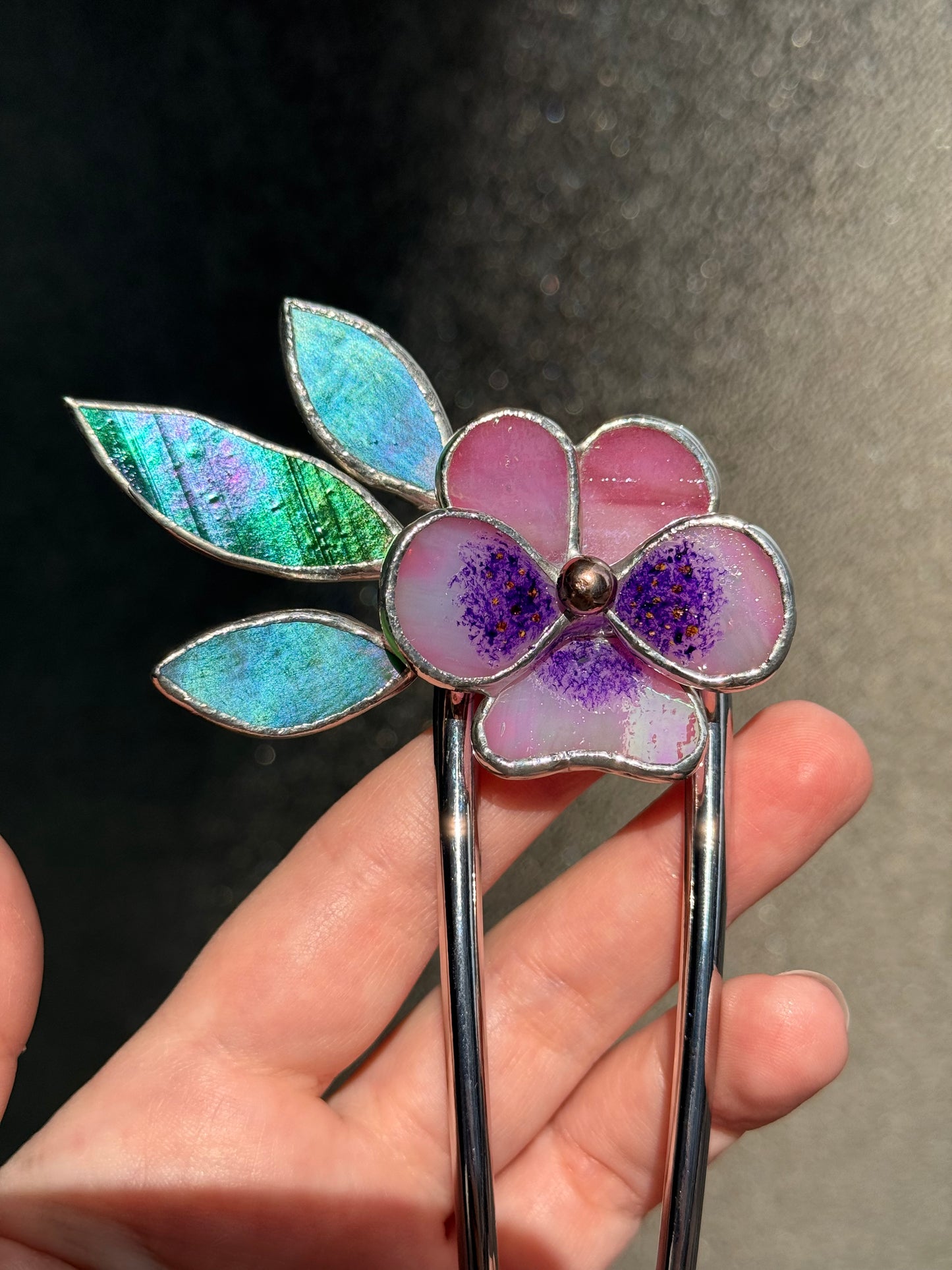 .Hair Pin Stained Glass Pansy Flower CHOOSE COLOR Handmade Floral Accessories