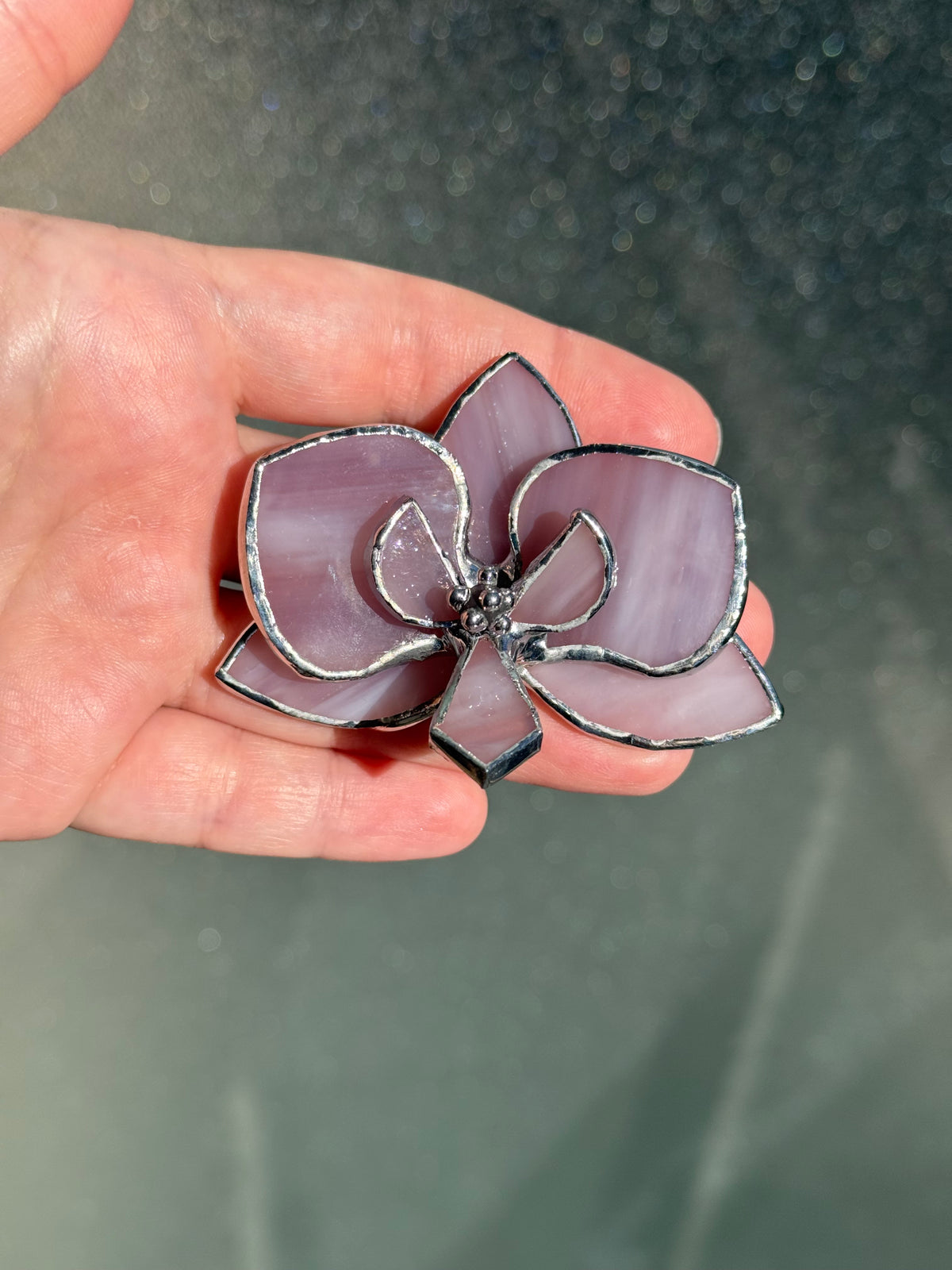 Custom Order for Michael, Stained glass Orchid 5 Flowers in a pot