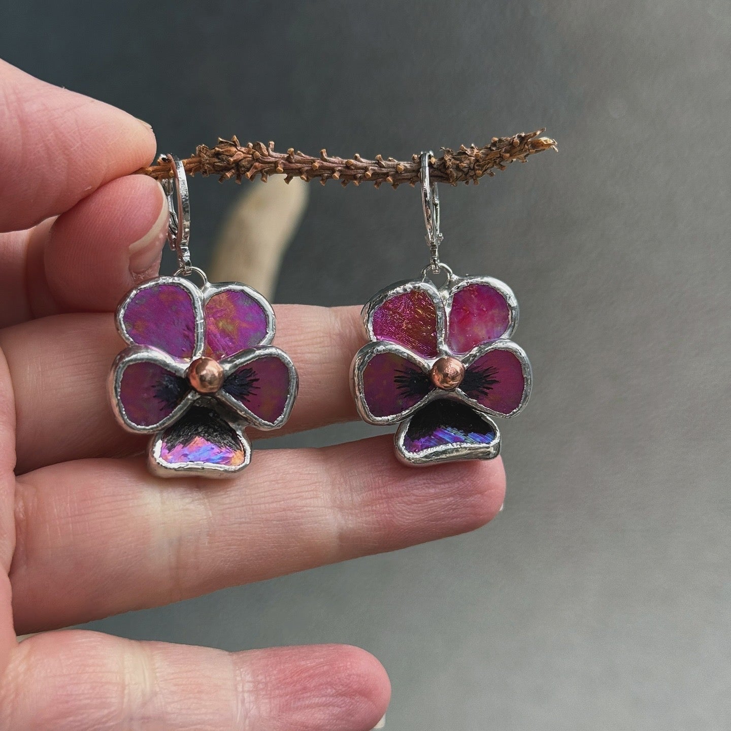 " . CHOOSE COLOR “EARRINGS Pansy flower” Stained glass tropical flower 3D, art jewelry