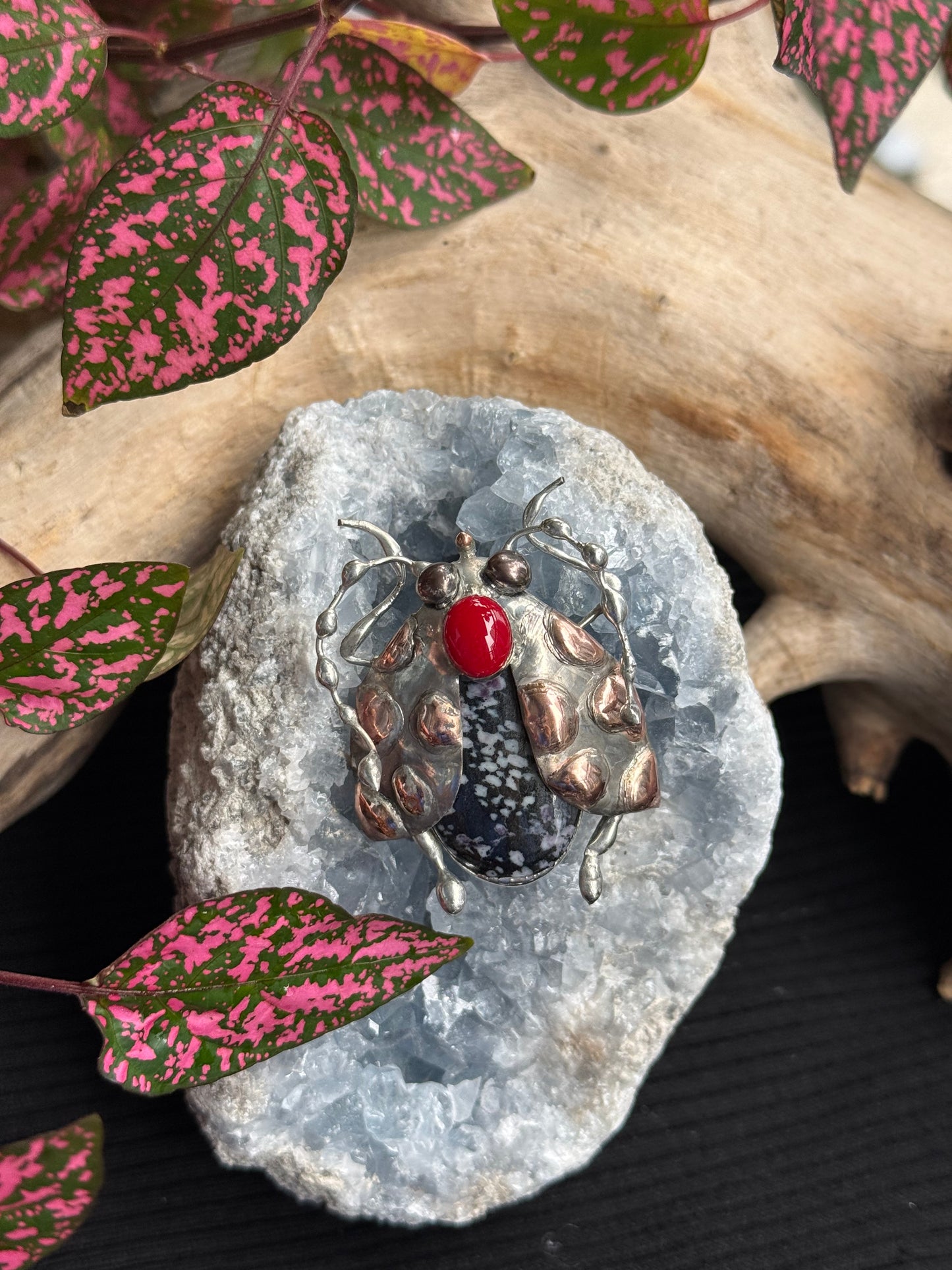 CHOOSE INSECT Brooch or Necklace Beetle with Gemstones, Artisan Jewelry Bug