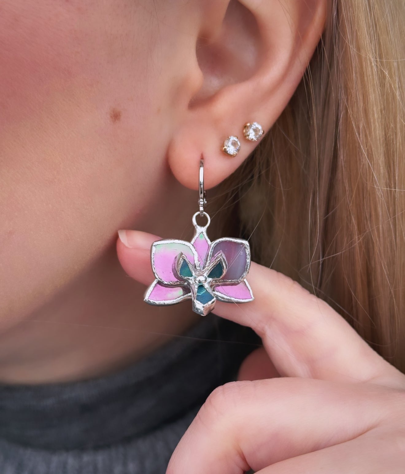 " . CHOOSE COLOR “EARRINGS Orchid flower” Stained glass tropical flower 3D, art jewelry