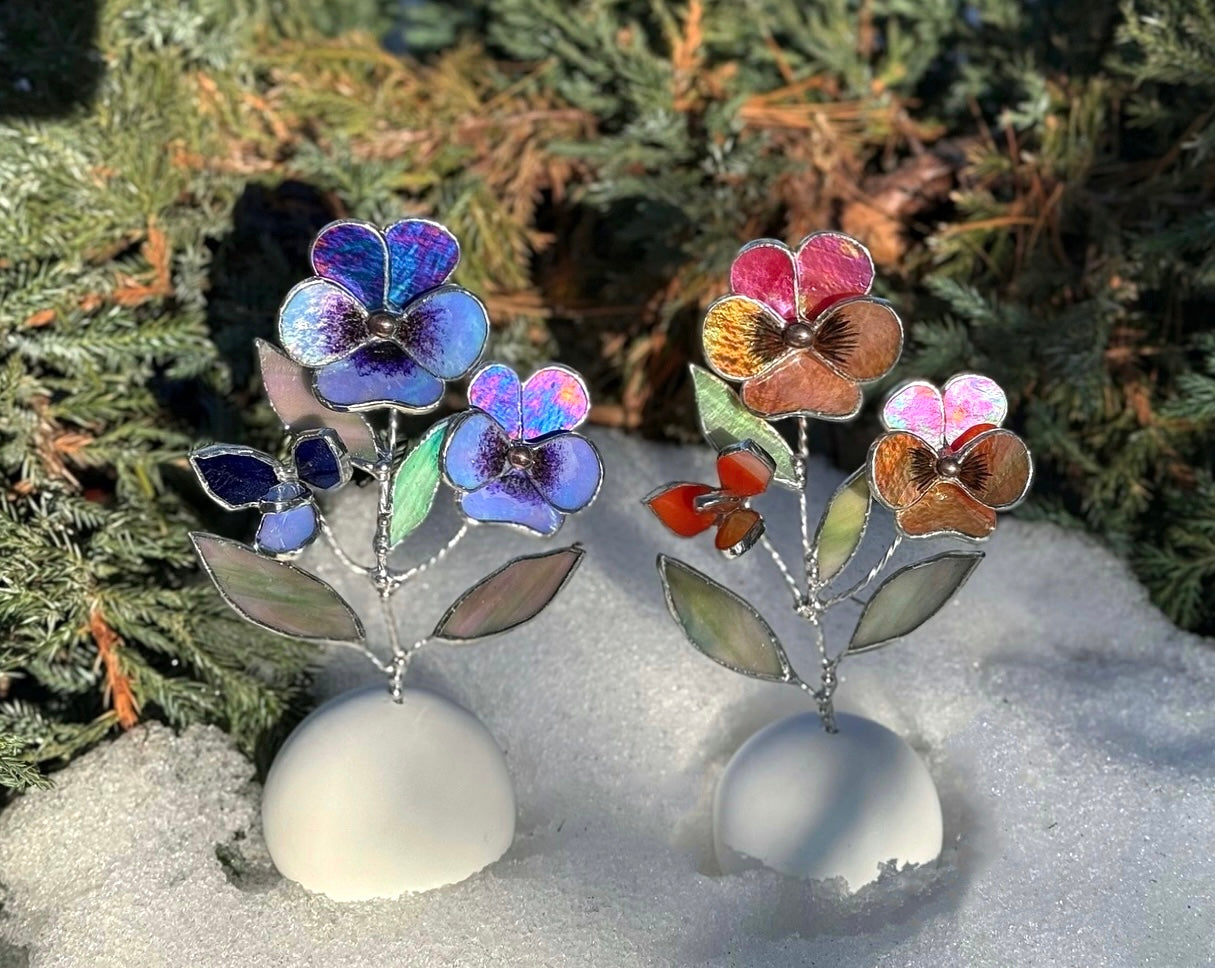 Pansy Flower Red & Orange, Stained Glass Botanical Art, Modern Decor ready