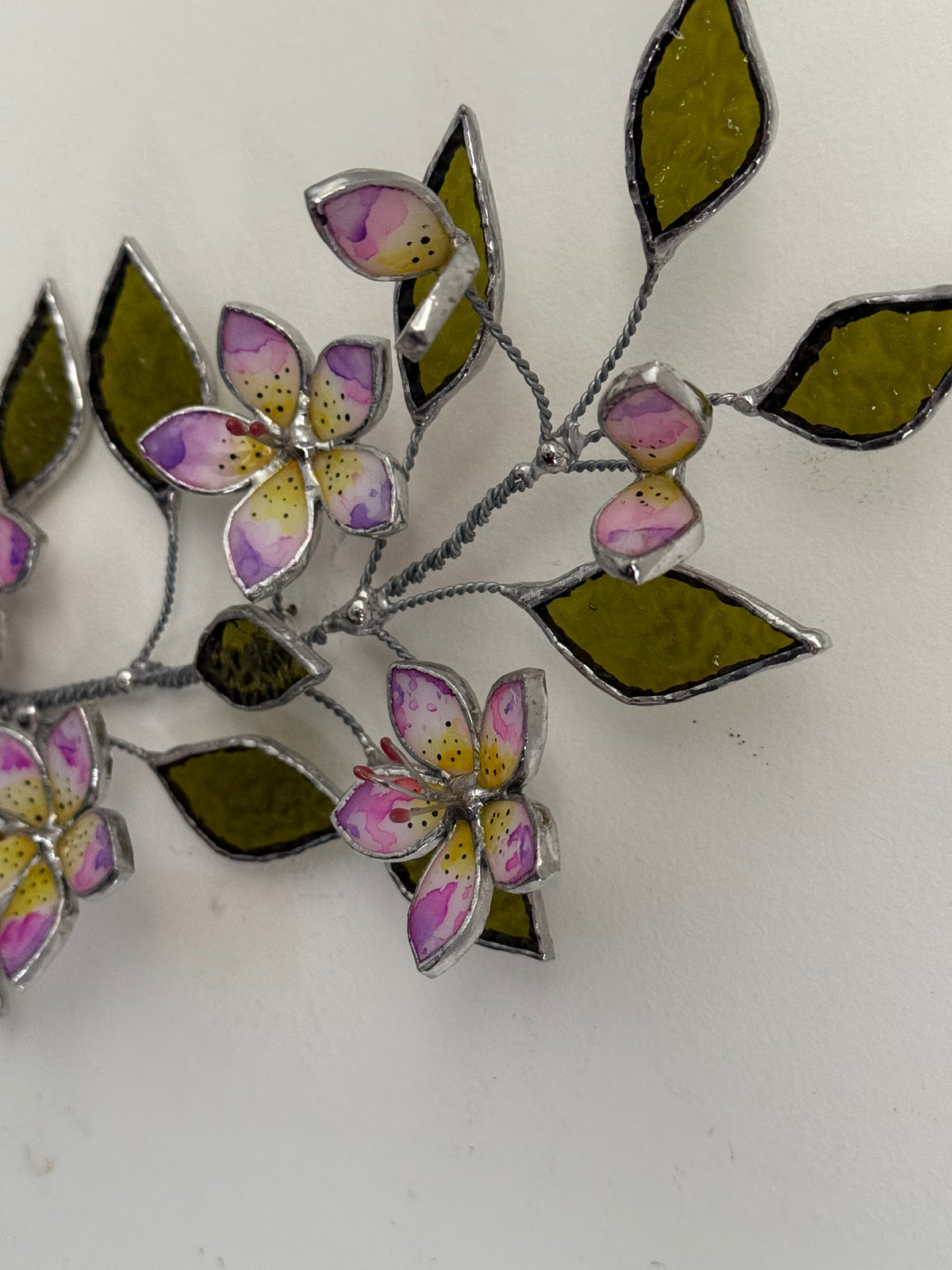 Tropical Flowers Branch Stained Glass Wall Decor, Glass Suncatcher Wall Decor