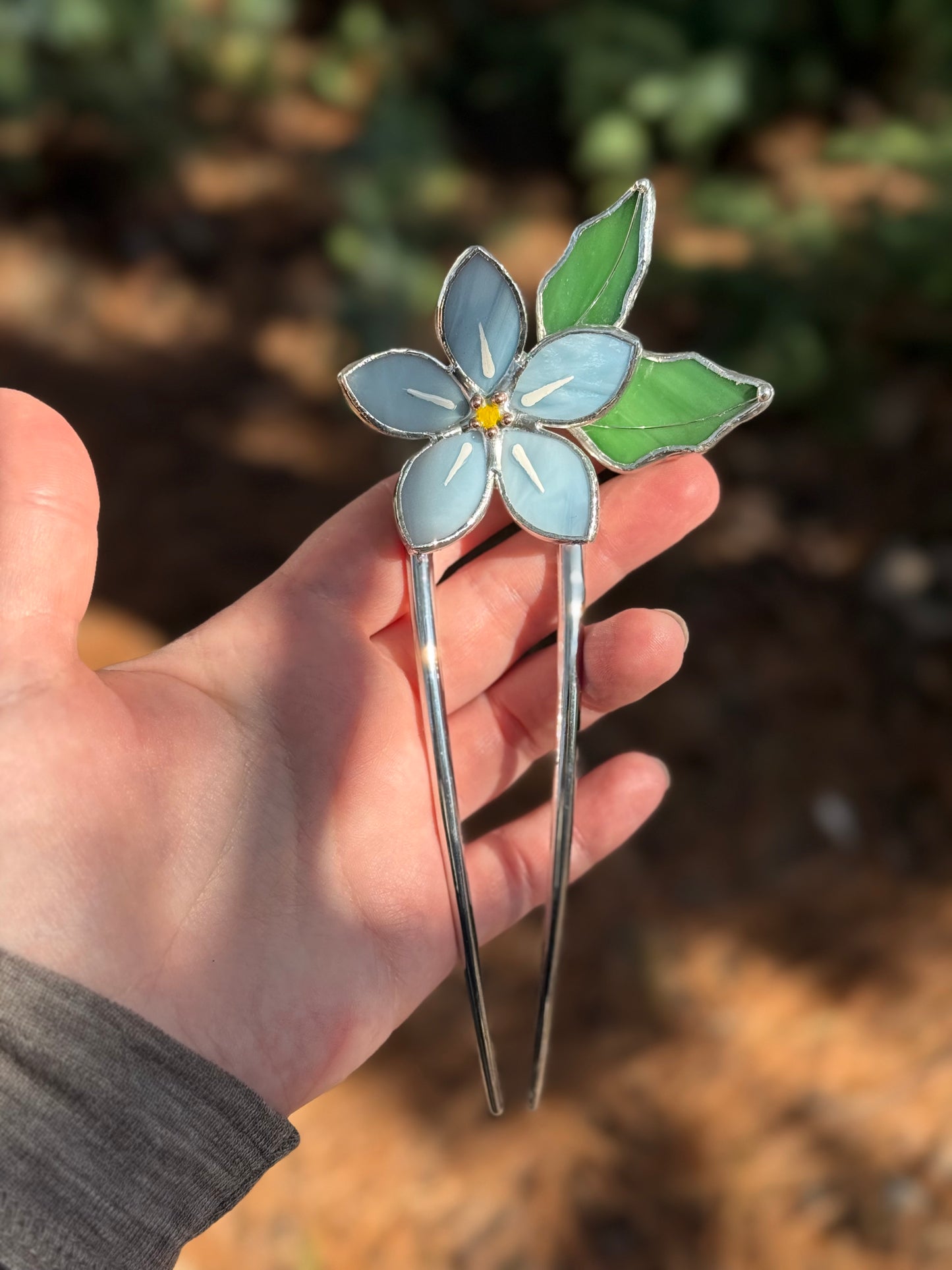 Hair Pin Stained Glass Forget Me Not Flower CHOOSE COLOR Handmade Accessories